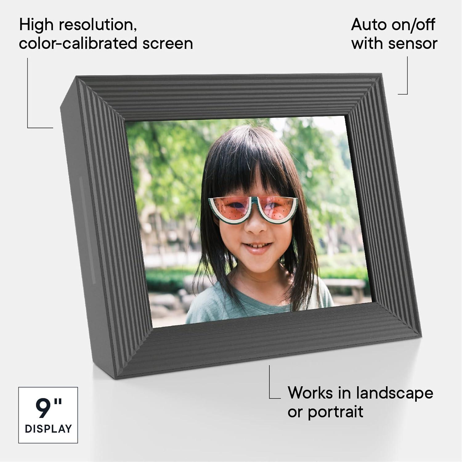 9" Mason Graphite Digital Photo Frame Black - Aura Home: Wi-Fi Enabled, LCD Display, 1600x1200