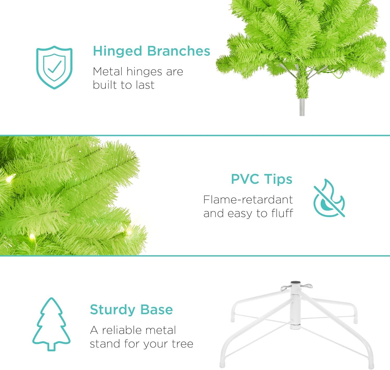 Best Choice Products 6ft Pre-Lit Lime Green Christmas Tree, Artificial Holiday Decoration w/ 250 Lights