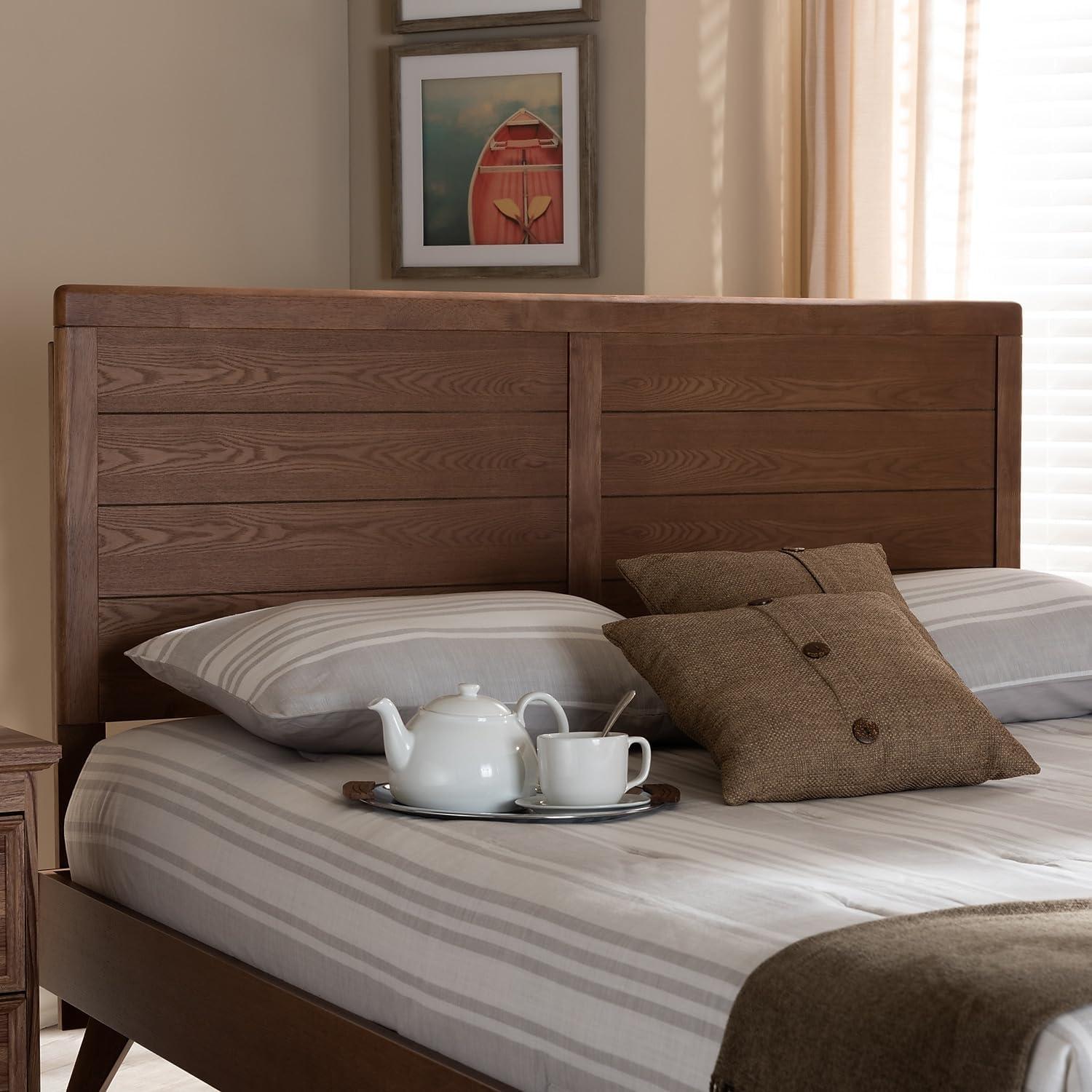 Baxton Studio Queen Seren Walnut Finished Wood Headboard Brown: Rubberwood Frame, No Box Spring Needed