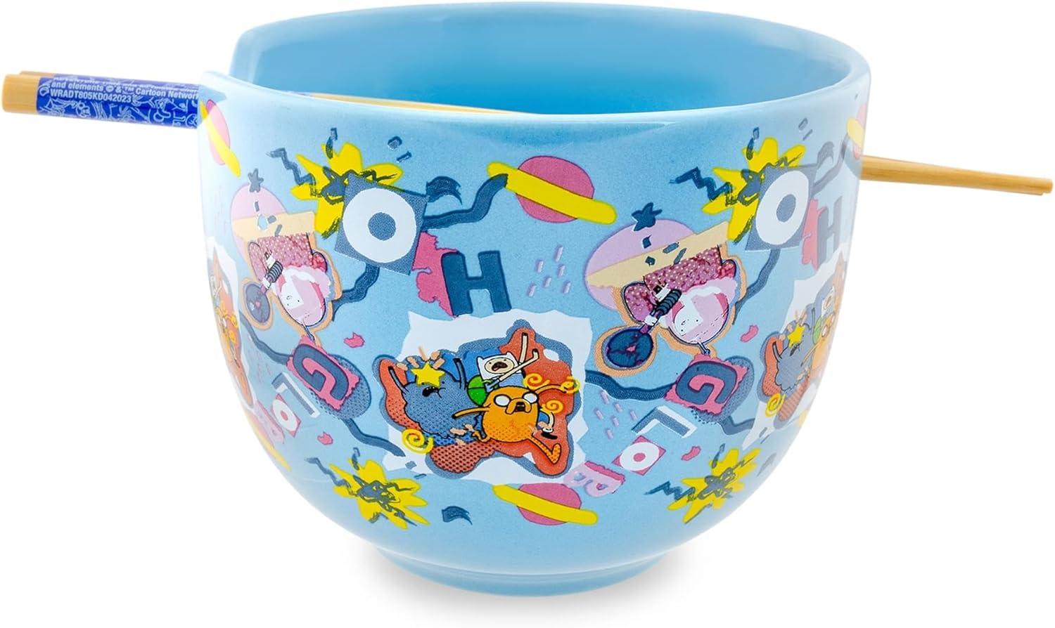 Silver Buffalo Adventure Time Toss Print 20-Ounce Ramen Bowl and Chopstick Set