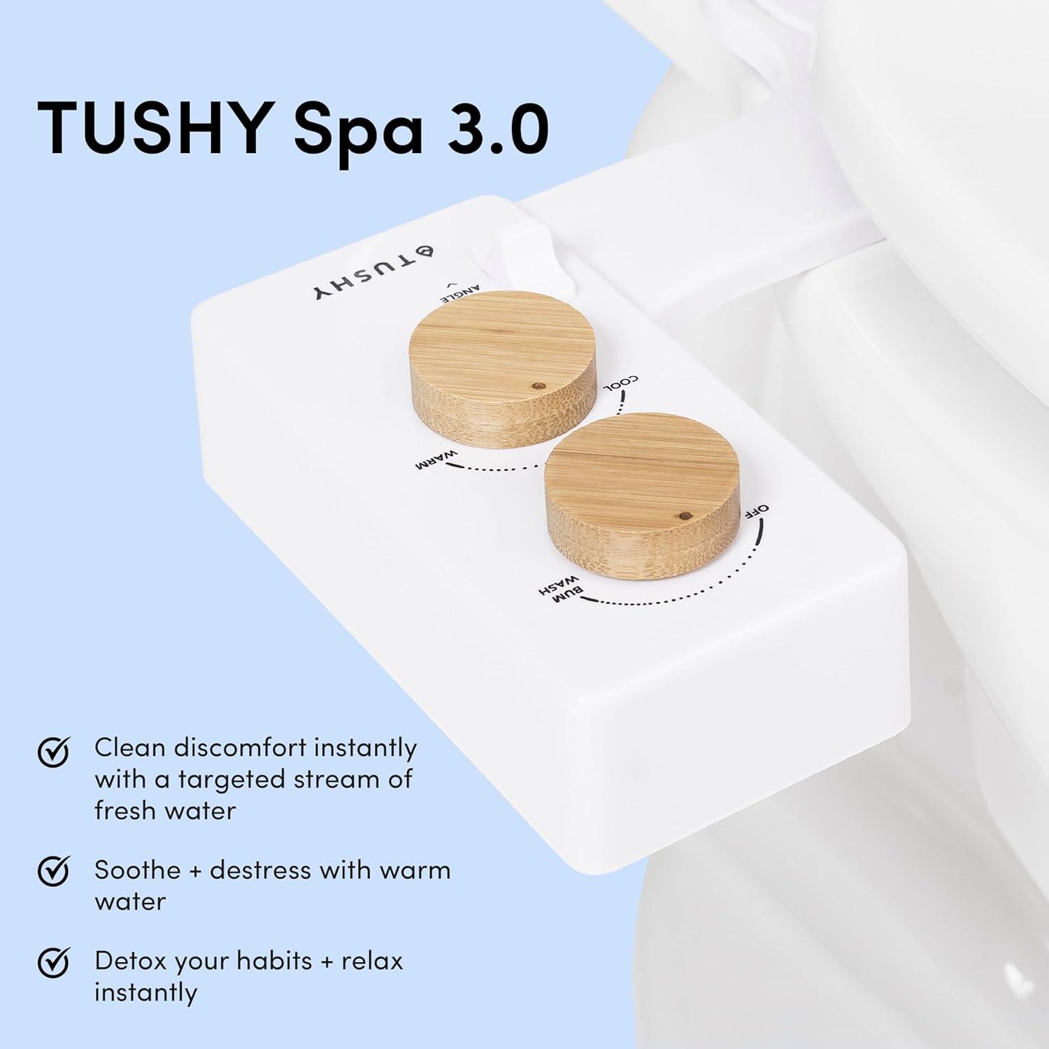 TUSHY Spa Self-Cleaning Warm Water Bidet Attachment, Adjustable Nozzle Angle, Pressure Control, Easy DIY Home Install, Requires Sink Access for Temperature Control, Biscuit Platinum