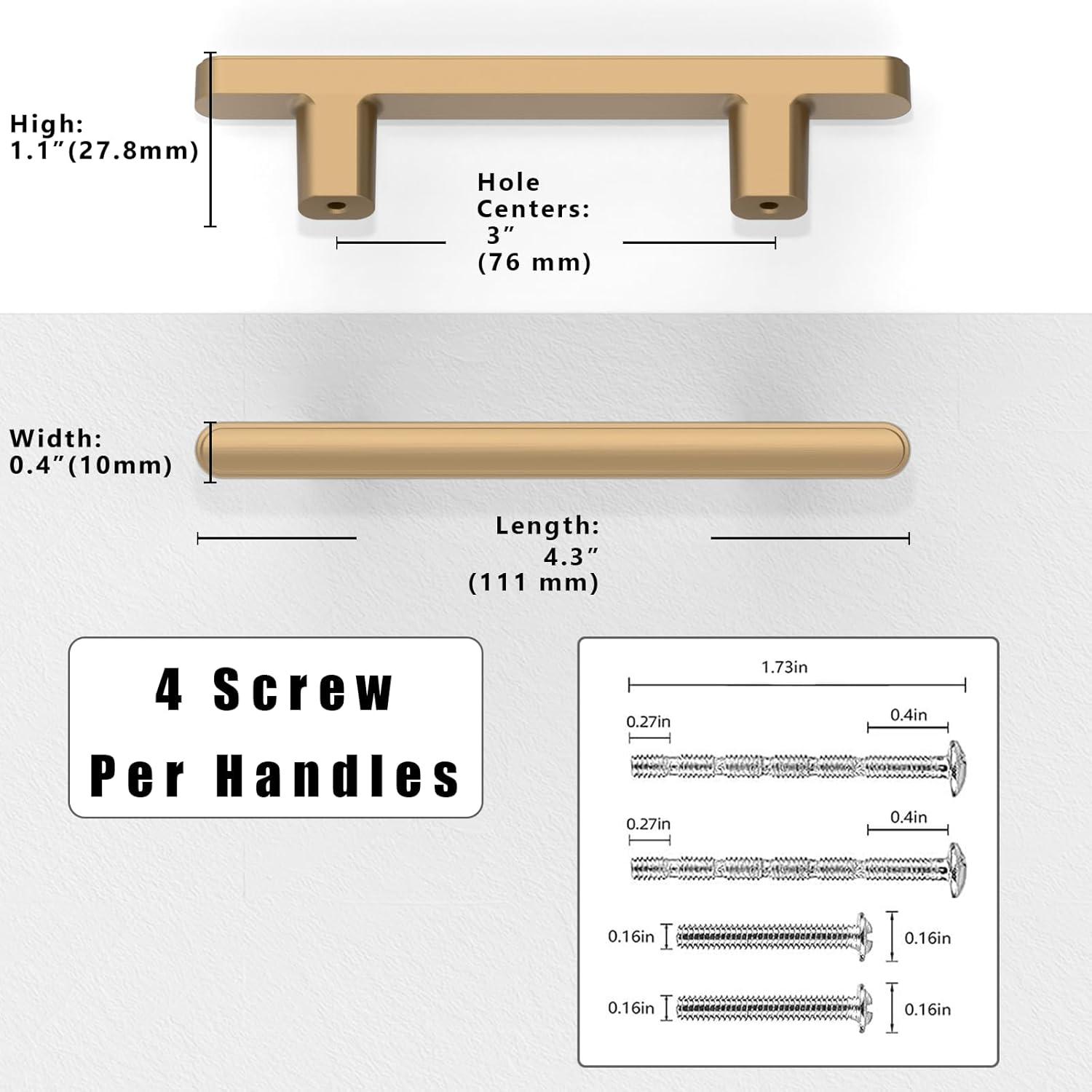Bar Pulls Kitchen Cabinet Handles, Solid Core Drawer Pulls for Cabinet Doors, 3"
