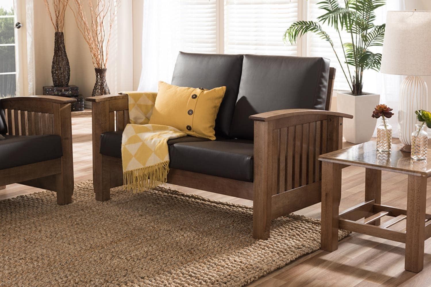 Charlotte Modern Classic Mission Style Faux Leather 2 Seater Loveseat Dark Brown/Walnut Brown - Baxton Studio