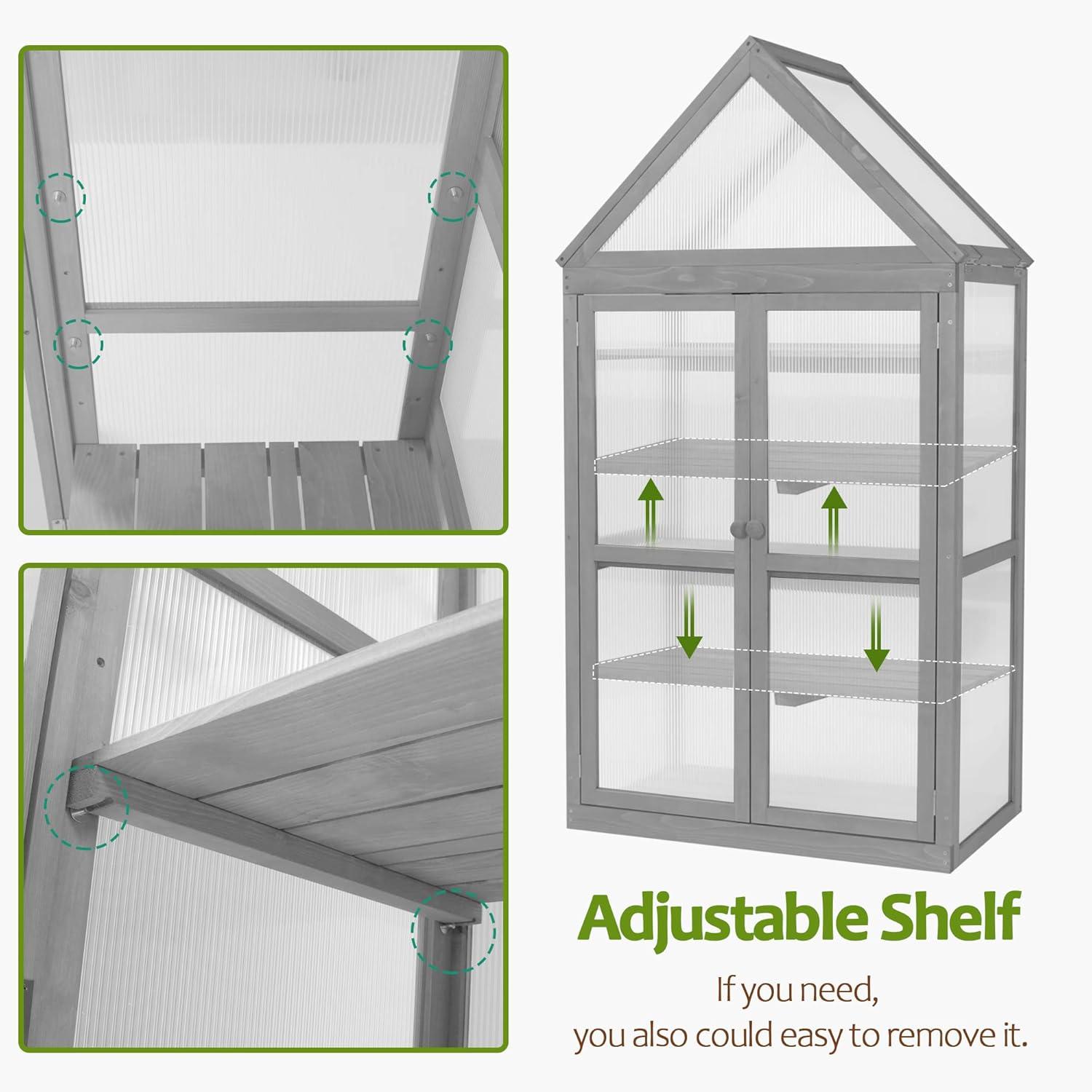 18.3" W x 29.9" D Wooden Greenhouse Cold Frame，Garden Raised Flower Planter Shelf