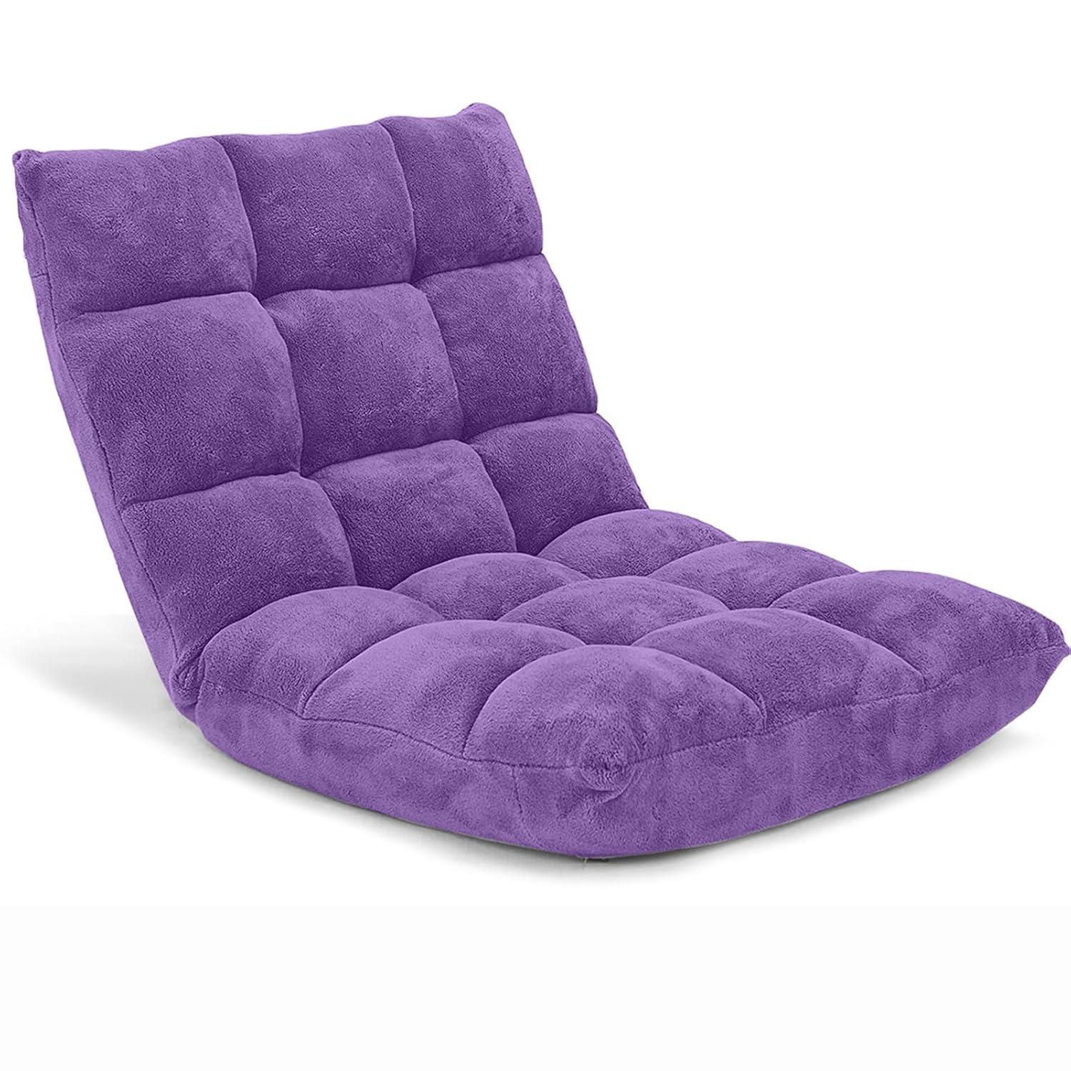 Giantex Floor Chair with Back Support, 14 Adjustable Position, Padded Sleeper Bed, Couch Recliner, Folding Gaming Floor Chairs for Adults, Living Room, Bedroom, Yoga, Meditation, Purple