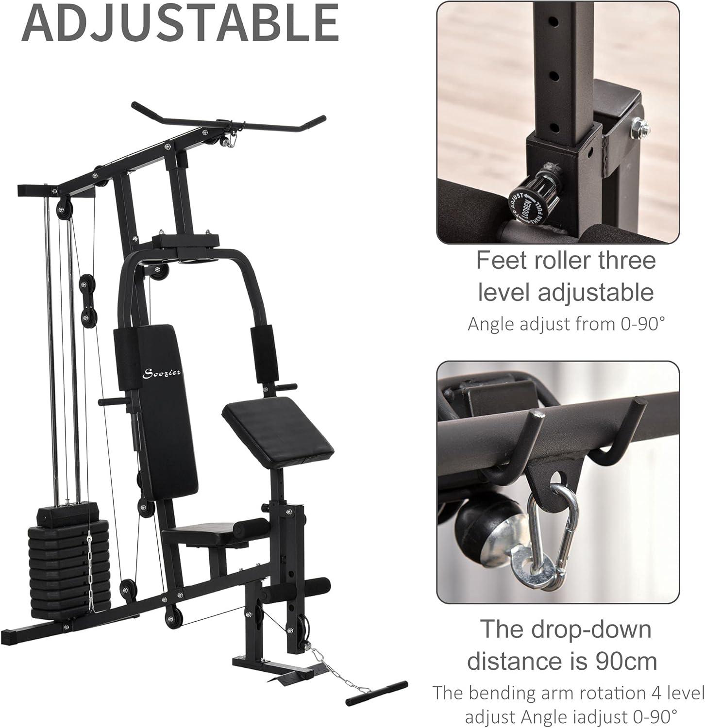 Soozier Multifunction Home Gym System, Workout Station with 99Lbs Weight Stack, for Full Body Exercise