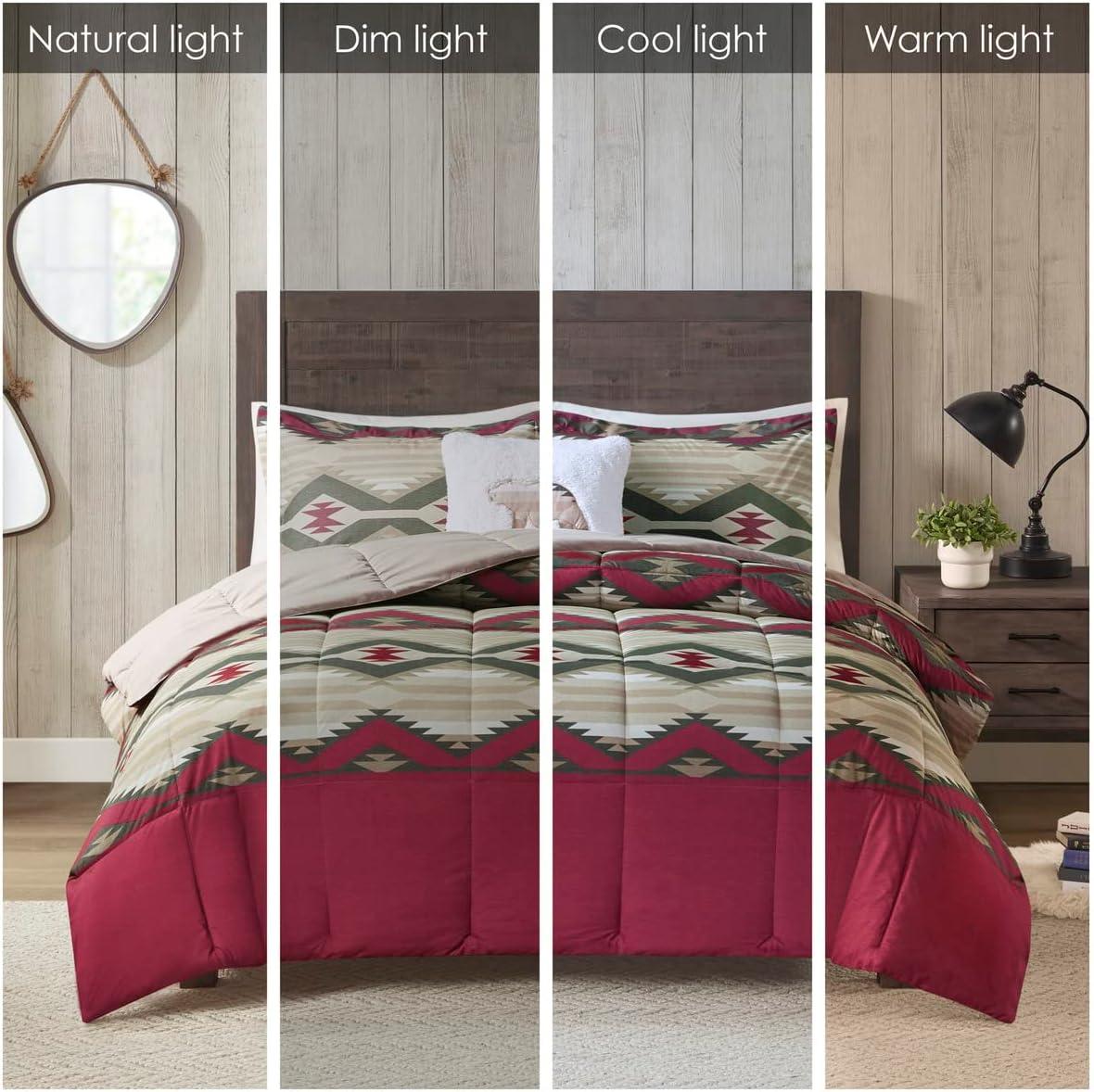 Woolrich Full/Queen Down Alternative Comforter Set with Decor Pillow 4-Piece Ultra Soft Southwestern Bedding Set, Red Southwestern print