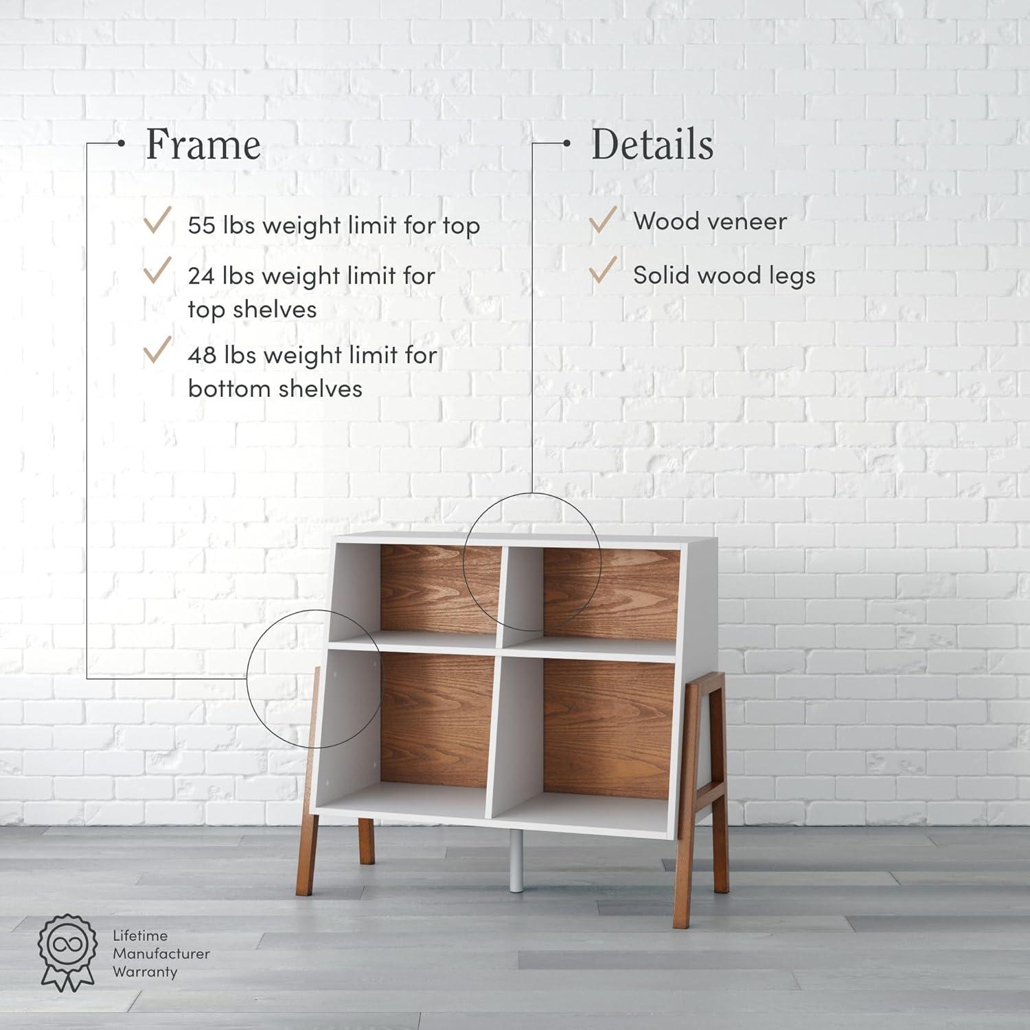 Telos Matte Walnut Kids' Storage Unit White - Nathan James: 4-Shelf Decorative Bookshelf & Cubby Storage, MDF Frame