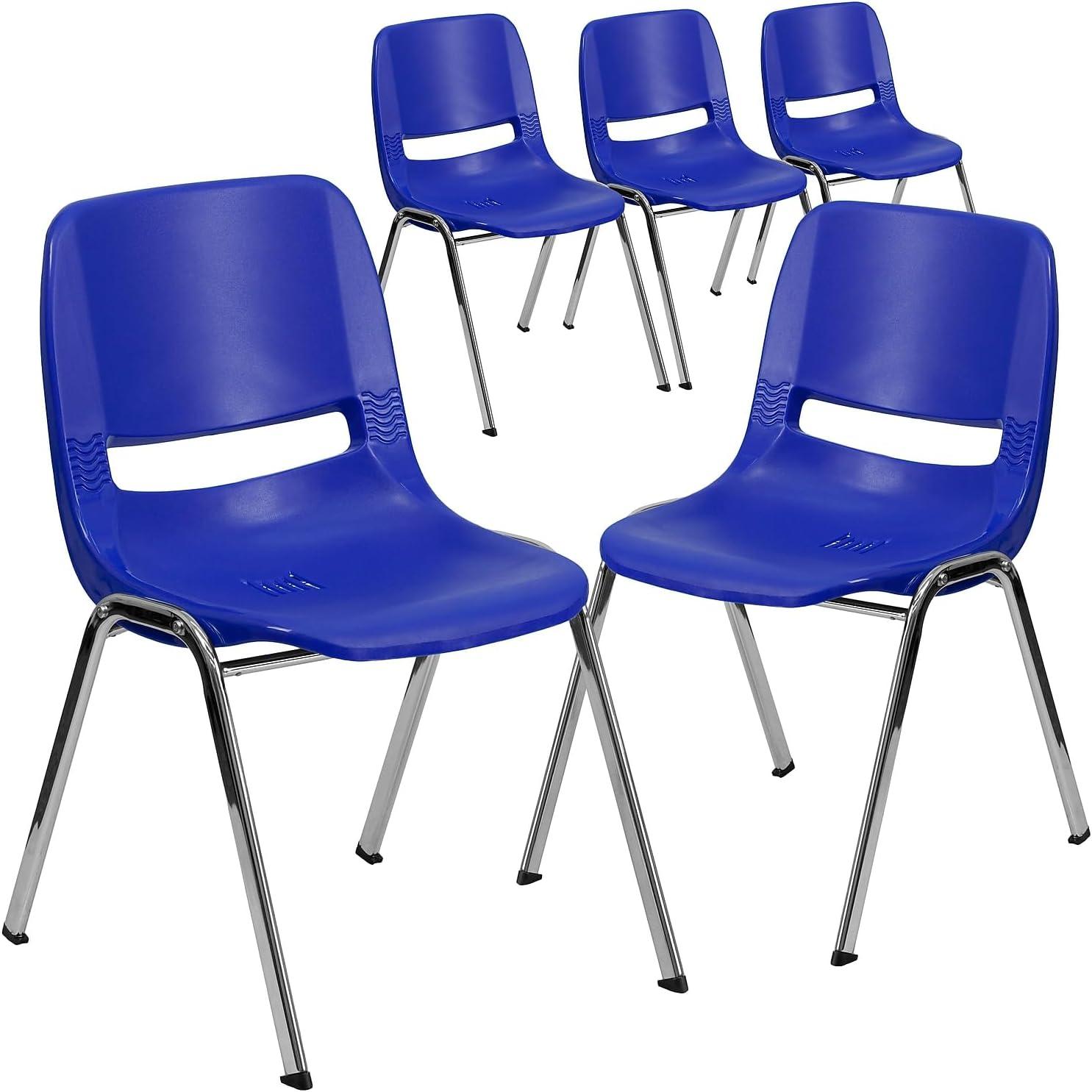 Navy Chrome Ergonomic Mid-Back Stacking Chair for Education