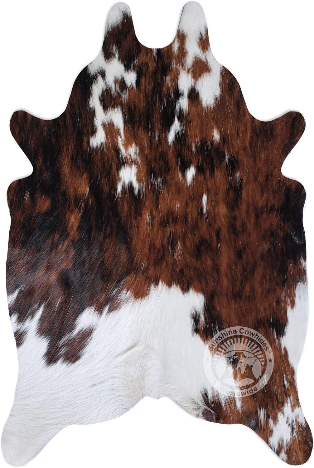 Small Tricolor Genuine Cowhide Rug for Modern Decor