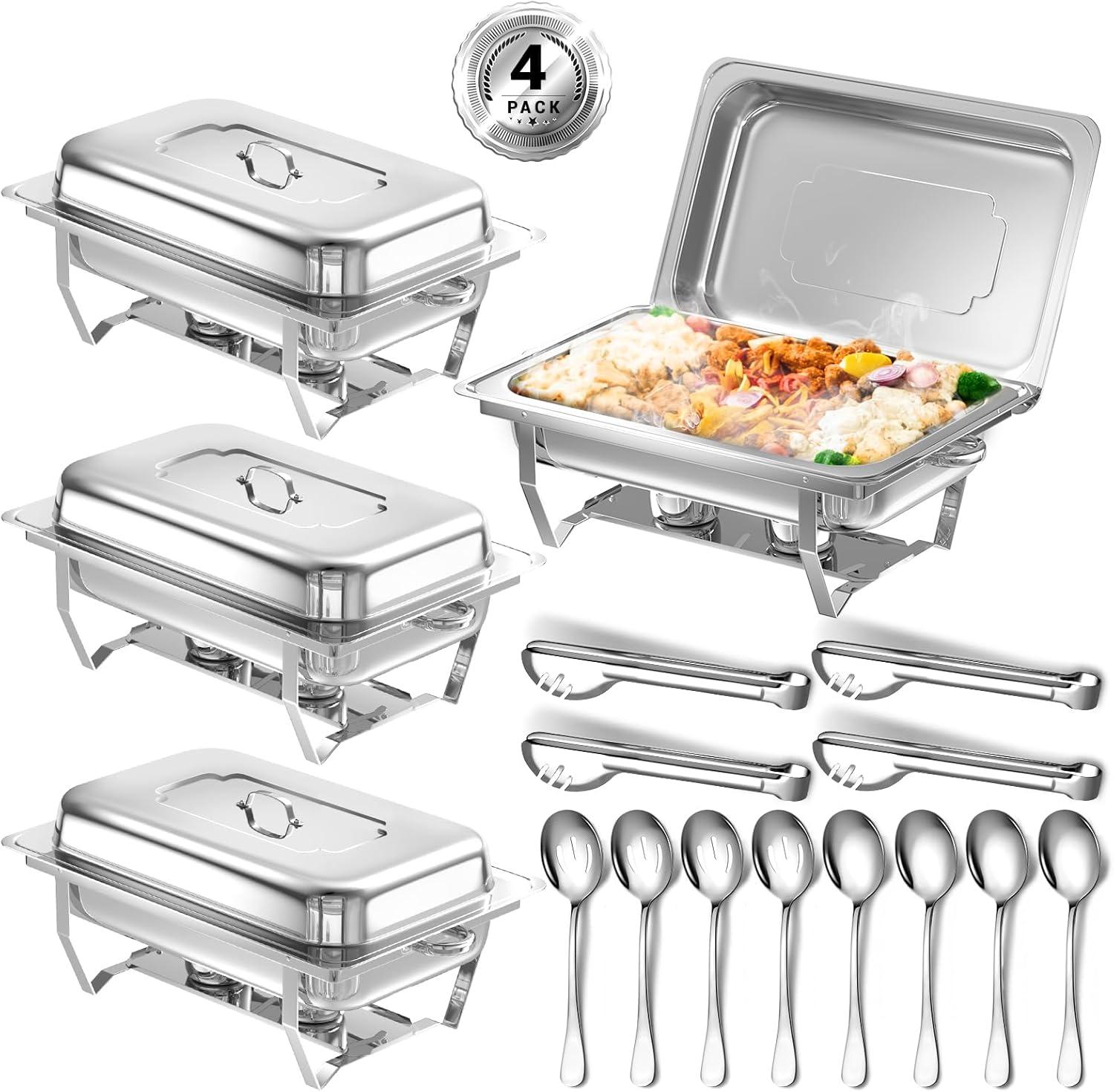 The Party Aisle™ Chafing Dishes For Buffet 4 Pack, 8 Qt Stainless Steel Chafers And Buffet Warmers Sets With Lid, Rectangle Serving Food Warmer Catering Supplies Buffet Display For Parties