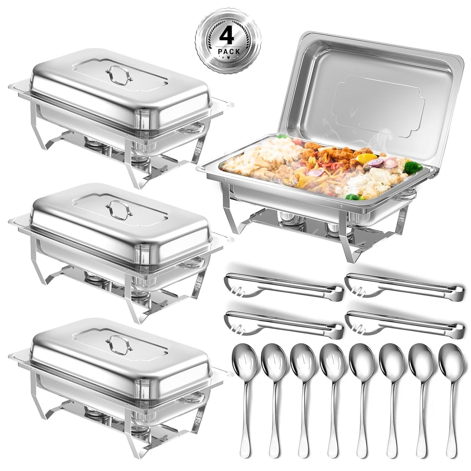The Party Aisle™ Chafing Dishes For Buffet 4 Pack, 8 Qt Stainless Steel Chafers And Buffet Warmers Sets With Lid, Rectangle Serving Food Warmer Catering Supplies Buffet Display For Parties