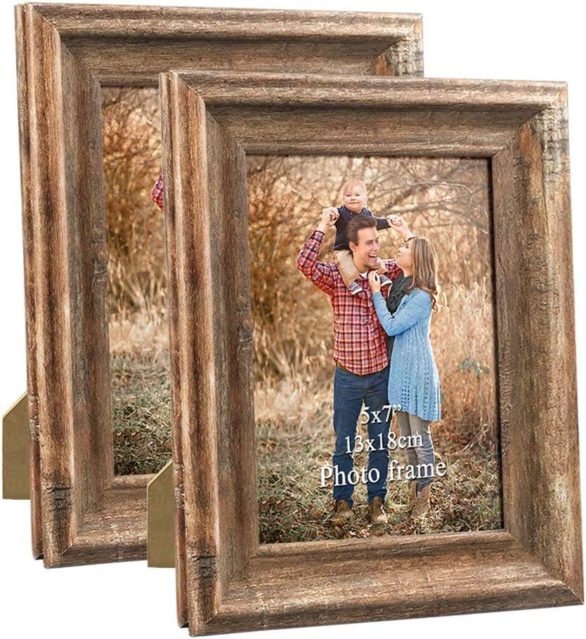 Rustic Brown 5x7 Wooden Picture Frame Set with Glass