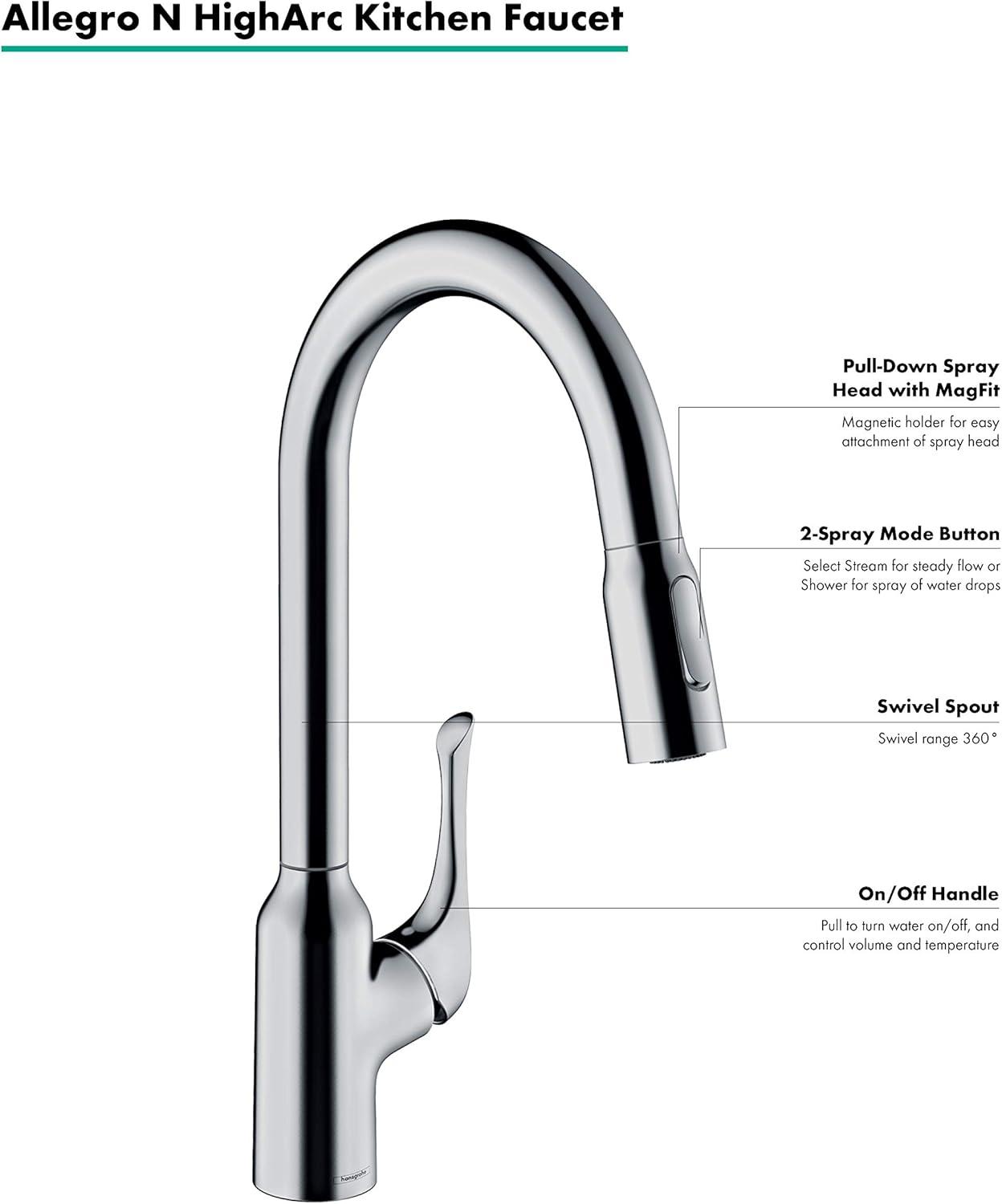 hansgrohe Allegro N HighArc Kitchen Faucet, 2-Spray Pull-Down, 1.75 GPM