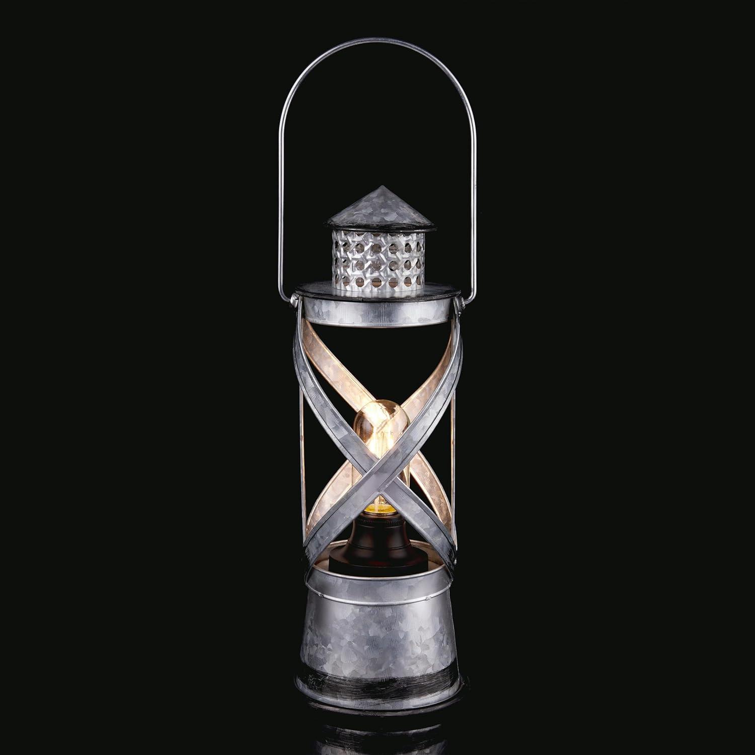 Indoor/Outdoor Metal Vintage Lantern with LED Lights Silver - Alpine Corporation: Hurricane-Style, No Assembly Required