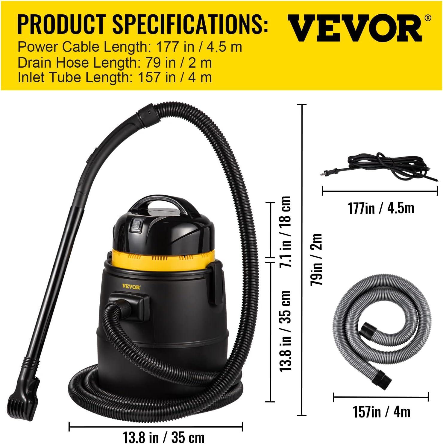 VEVORbrand Pond Vacuum Cleaner, 1400W Motor in Continuous Intermittent Cycle, 120V Motor w/15 ft Electric Wire for Ponds, Swimming pools, Homes, and Vehicles