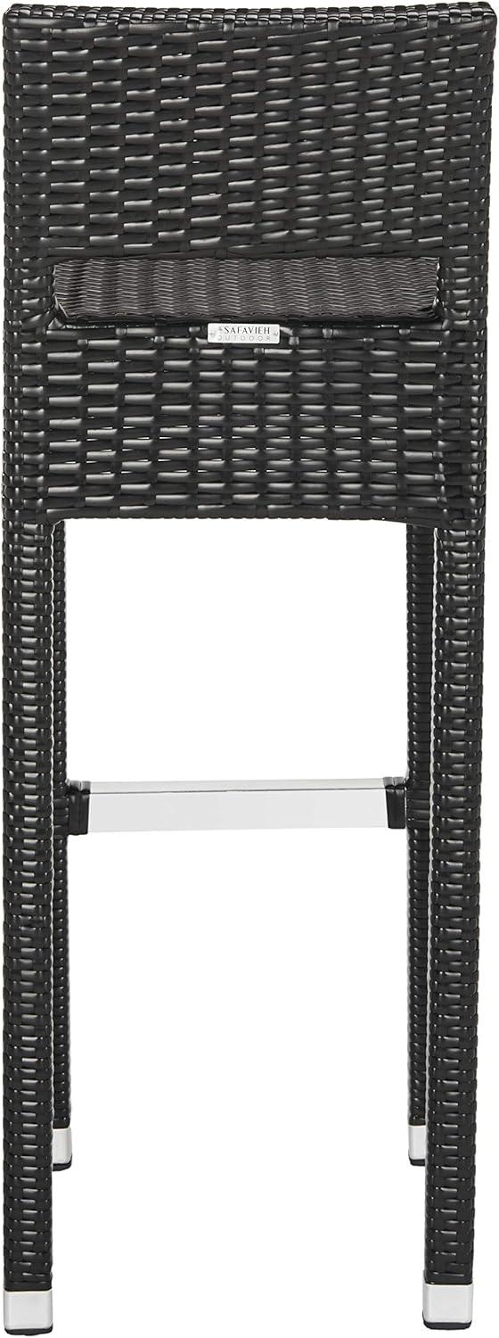 Transitional Black Wicker and Silver Metal Bar Stool