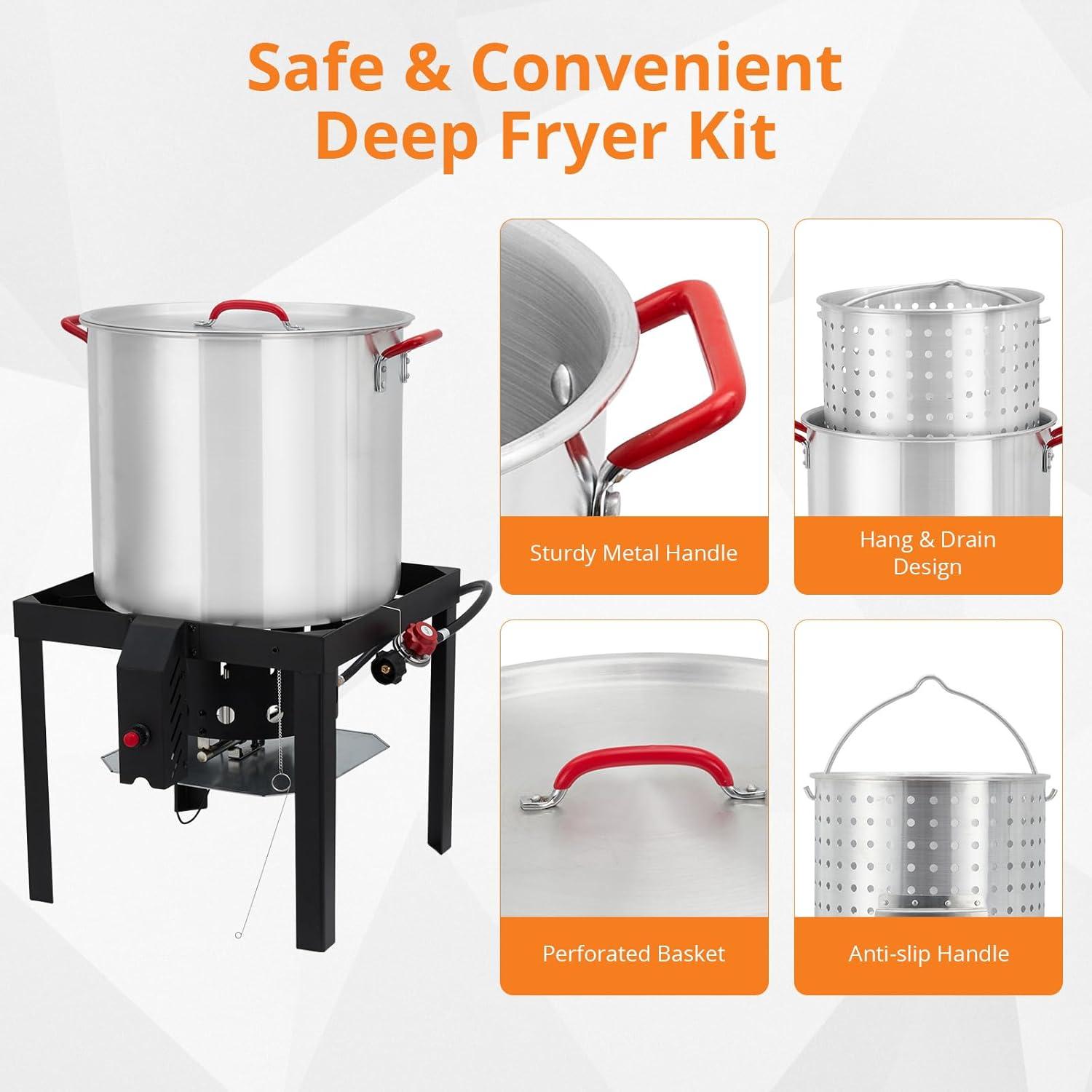 TROPOW 100 Qt Seafood Boil Pot,ACONEE Aluminum Crawfish Boiler w/Steam/Boil Basket & Strainer,110000 BTU Propane Stove Burner with Lifting Hook,10 PSI Regulator,Outdoor Cooking Shrimp Crab Boiler