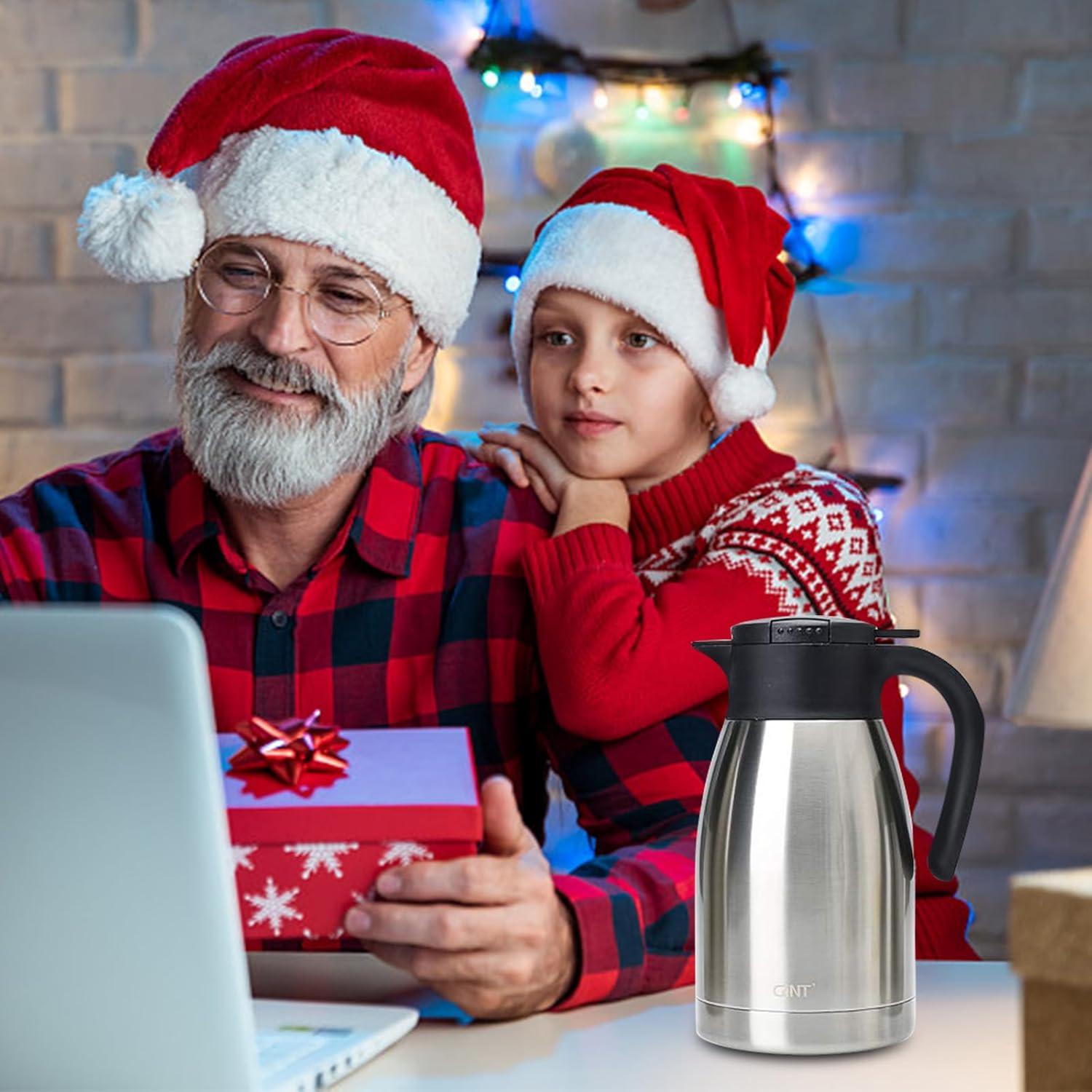 GiNT 51Oz Stainless Steel Thermal Coffee Carafe with Lid/Double Walled Vacuum Thermal Carafe / 12 Hour Heat Retention (Silver, 1.5L)