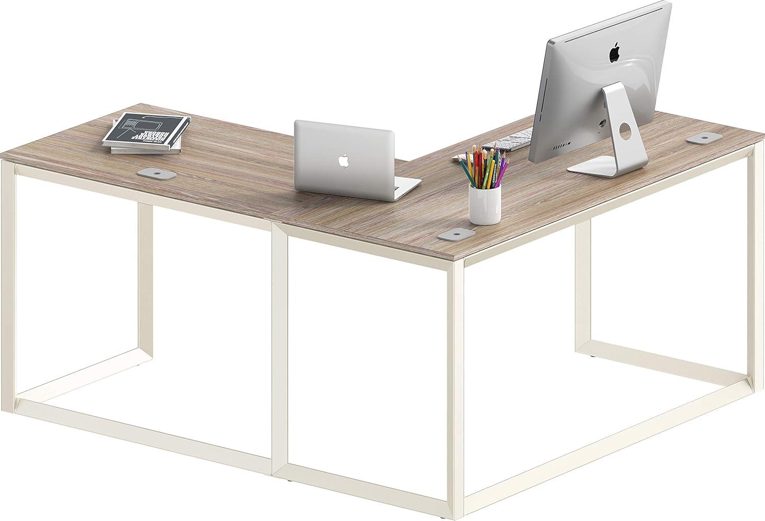 Modern Oak L-Shaped Corner Computer Desk with Cable Management