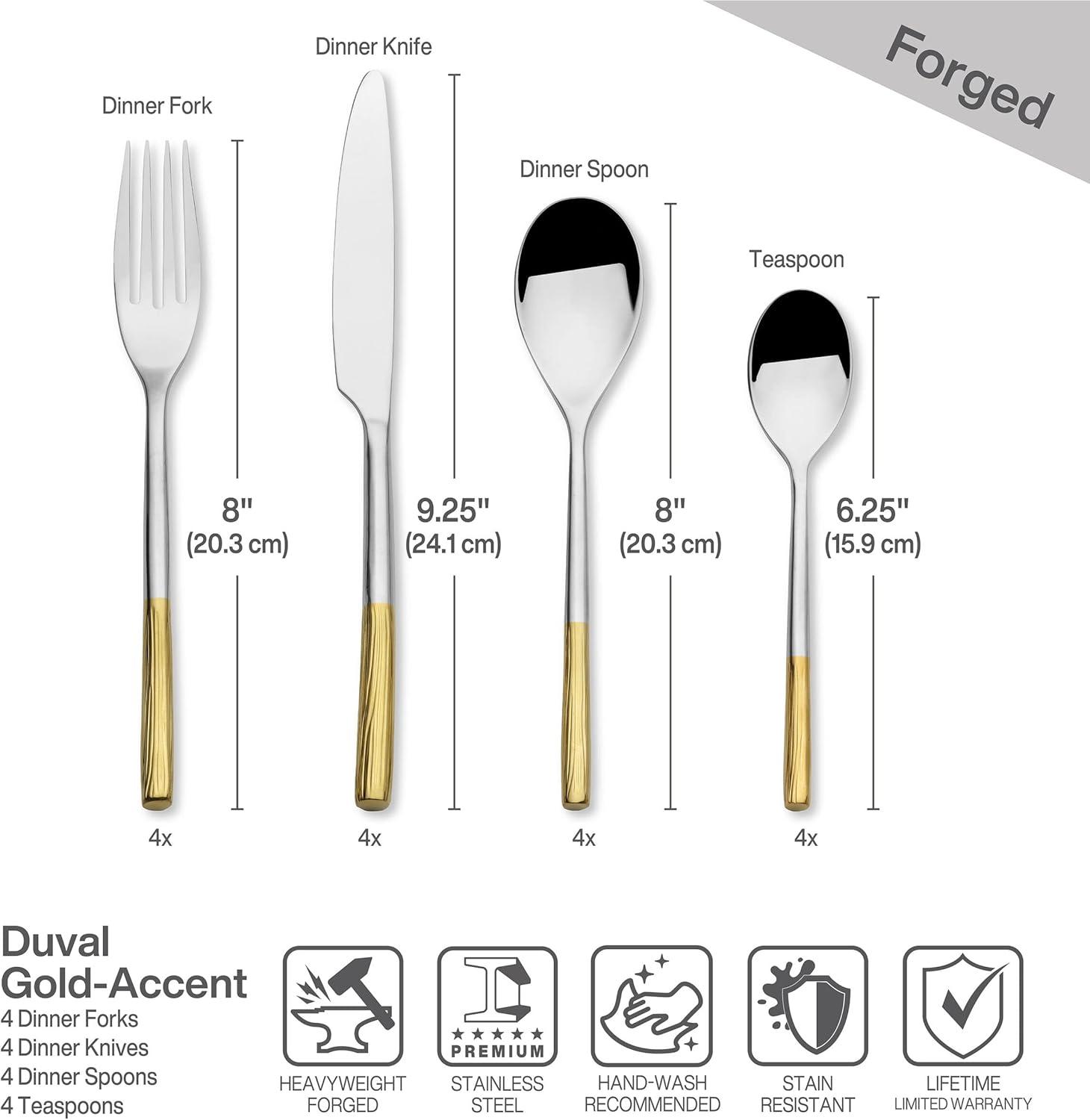 Duval Gold 16-Piece Textured Stainless Steel Flatware Set