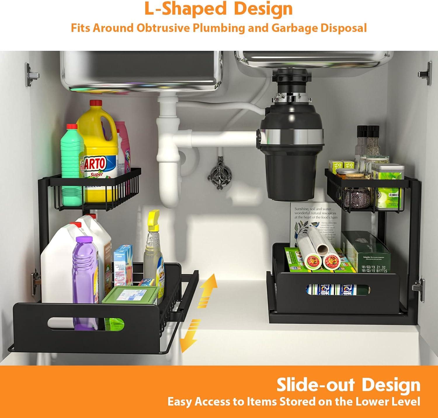 Webetop Under Kitchen Sink Organizers and Storage, 2 Tier Pull Out Cabinet Organizer, Multi-Purpose Sliding Shelf Under Bathroom Drawer- 14.2L x 10.6W x 11H