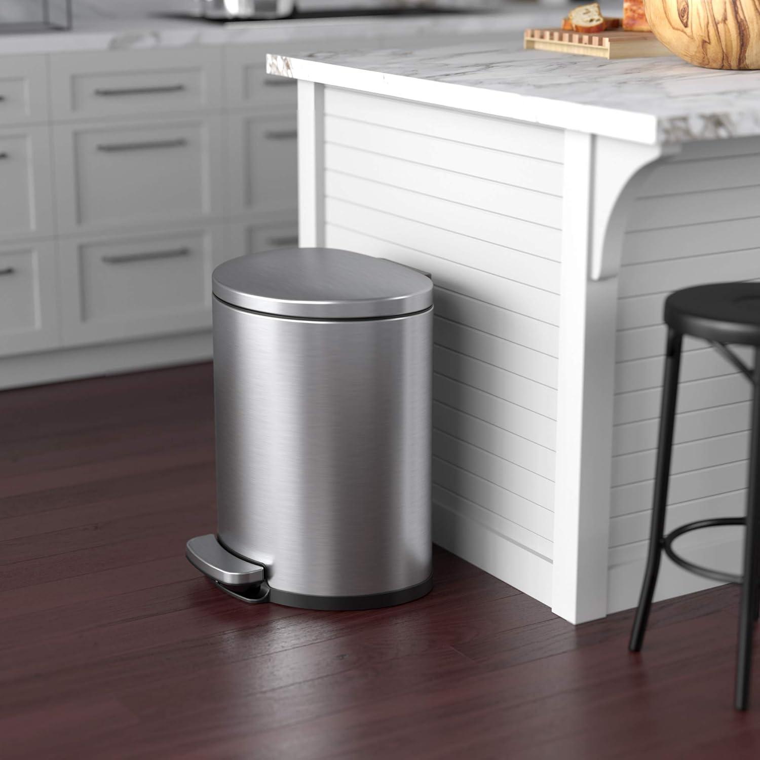 Itouchless Softstep 5 Gallon Stainless Steel Step Trash Can With Odor Filter 19 L Bathroom, Kitchen, Home Office Pedal Garbage Bin, Removable Bucket