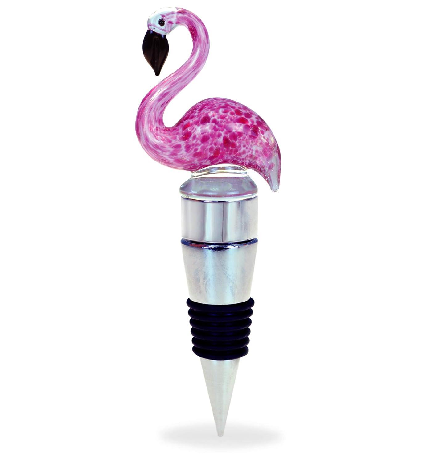 Pink Flamingo LED Glass Wine Bottle Stopper with Chrome Base