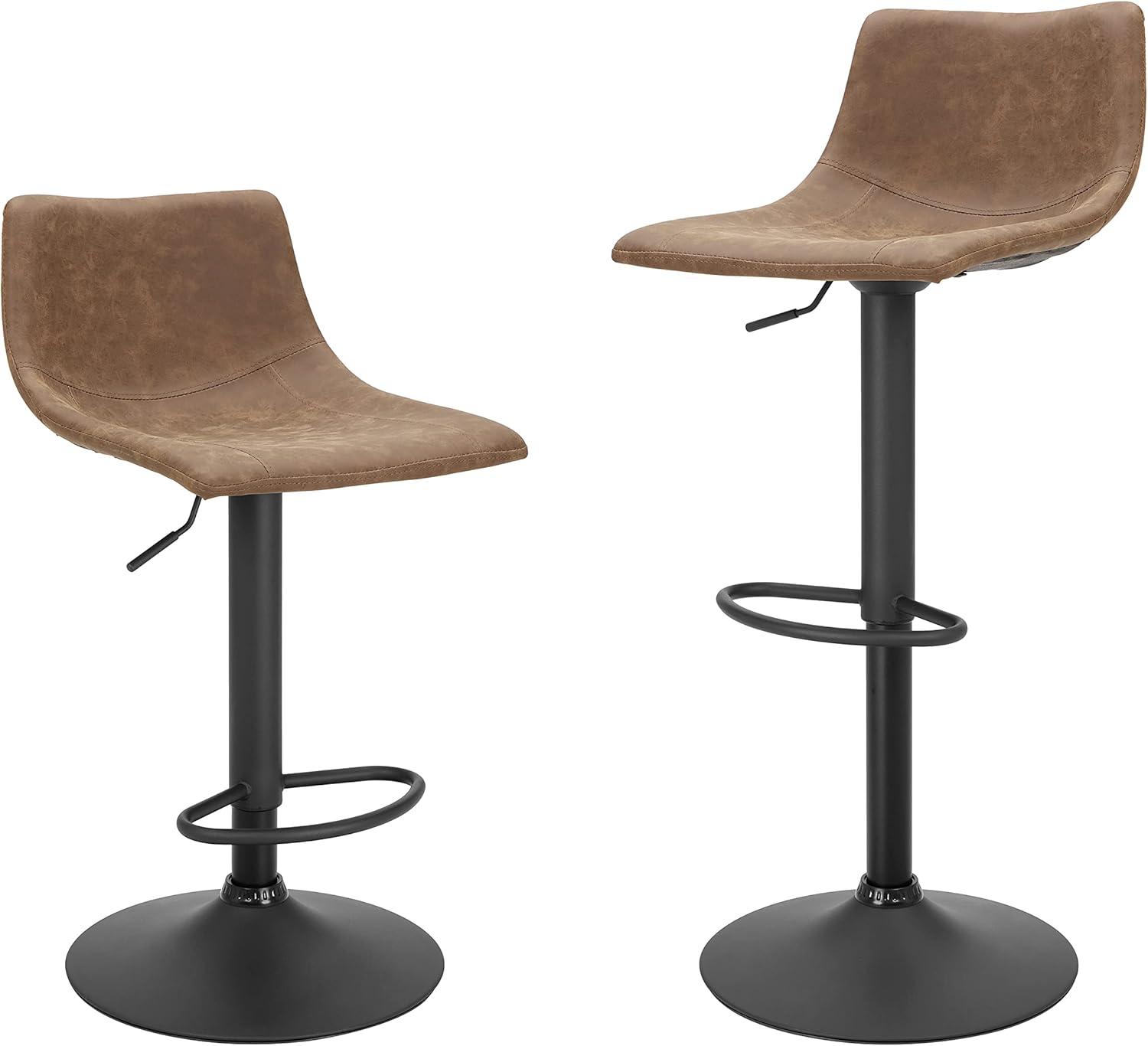 Adjustable Brown Leather Swivel Bar Stools with Footrest