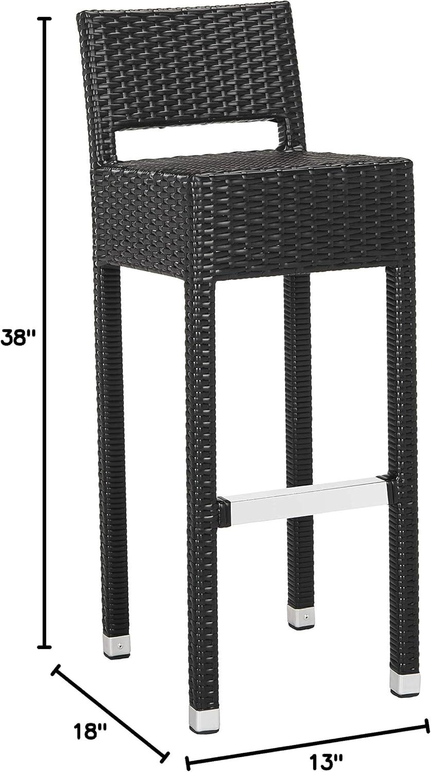 SAFAVIEH Landry 38 in. High Outdoor Patio Rattan Bar Stool, Black