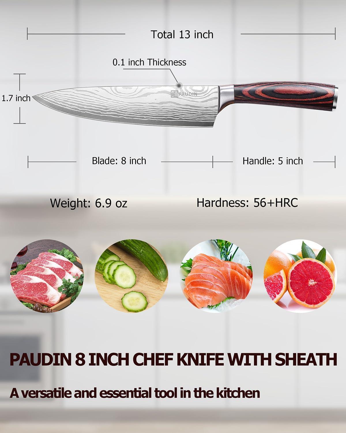 PAUDIN 8-Inch High Carbon Stainless Steel Chef Knife with Wood Handle