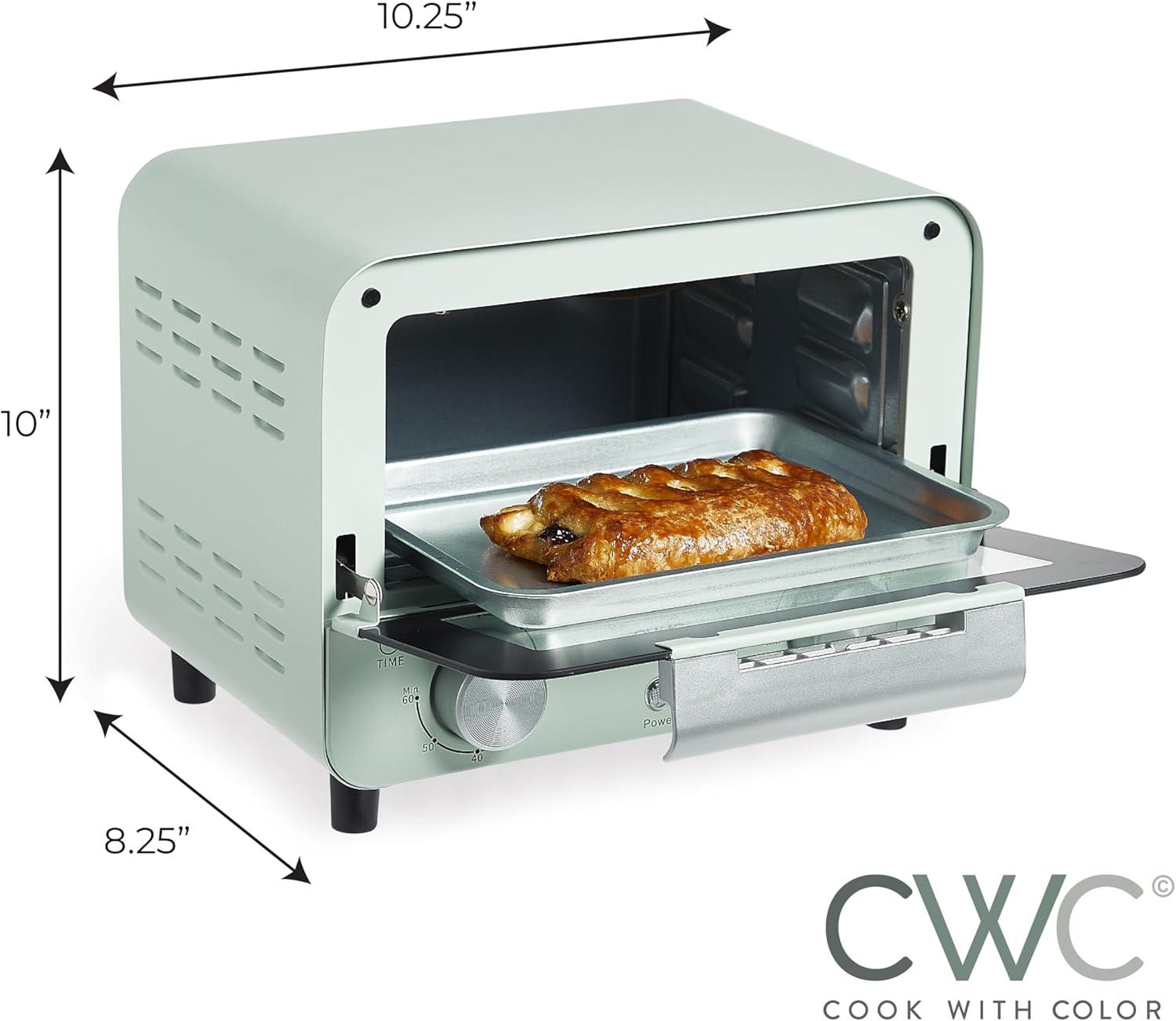 COOK WITH COLOR Small Toaster Oven 600-Watt Countertop Oven Cooker Kitchen Appliance, Sage