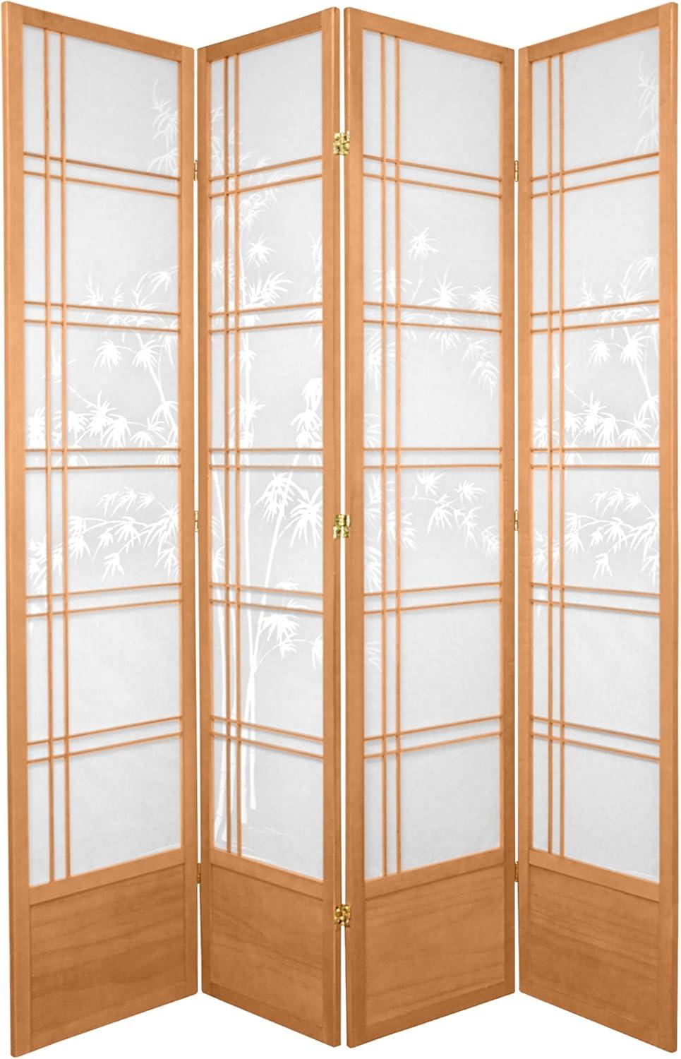 Oriental Furniture 7 Ft Tall Double Cross Bamboo Tree Shoji Screen, natural, 4 panel