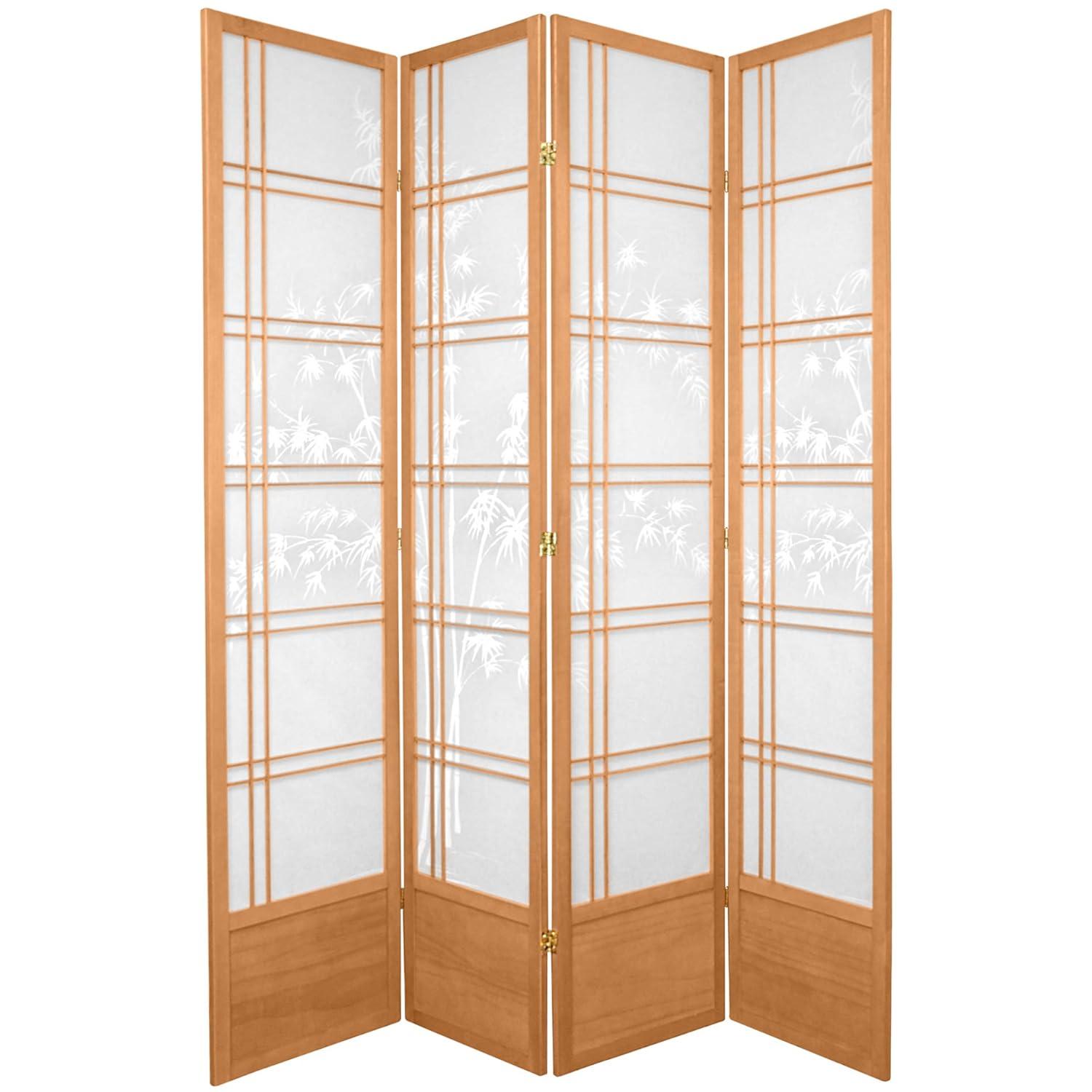 Oriental Furniture 7 Ft Tall Double Cross Bamboo Tree Shoji Screen, natural, 4 panel
