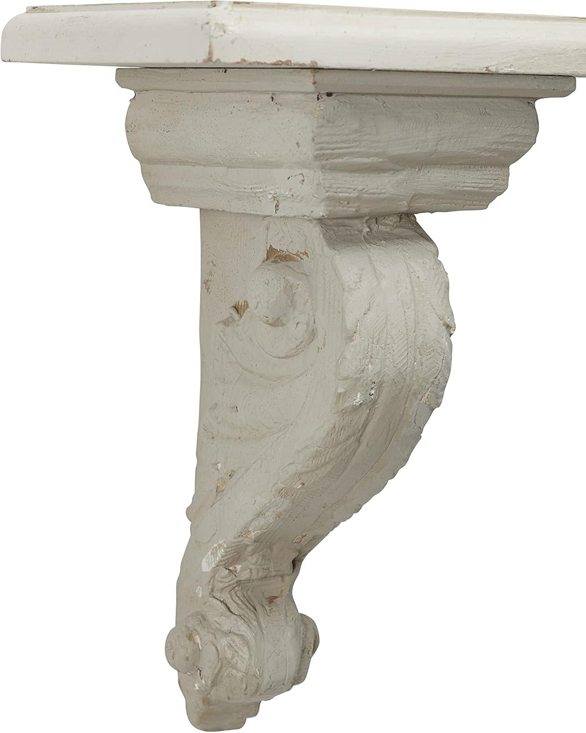 31.5" X 13.5" Large Beige and Floating Wall Shelf with Decorative Scrollwork 32 7 14 Shabby Chic Wood