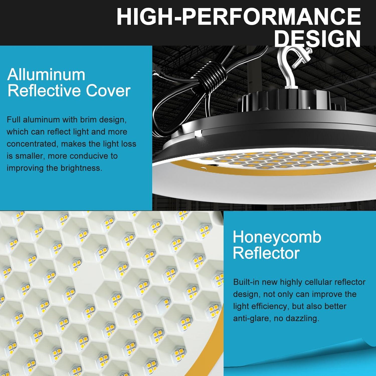 Lightdot 100W LED High Bay Light for Shop/Barn 5000K 14000LM (Eqv. to 400W HPS/MH) High Bay LED Lights with Plug for Commercial Warehouse Lighting-ETL Listed 5Pack