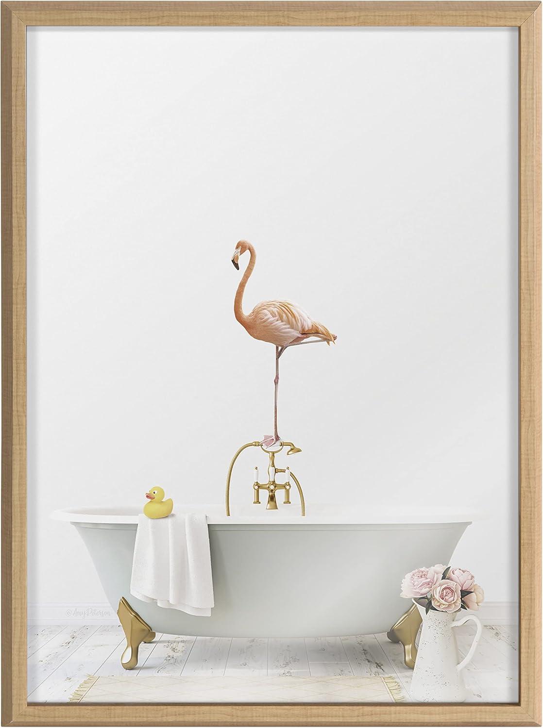 18" x 24" Blake Flamingo Cottage Bathroom by Amy Peterson Art Studio: Modern Wall Decor, Framed Glass Art - Kate & Laurel All Things Decor