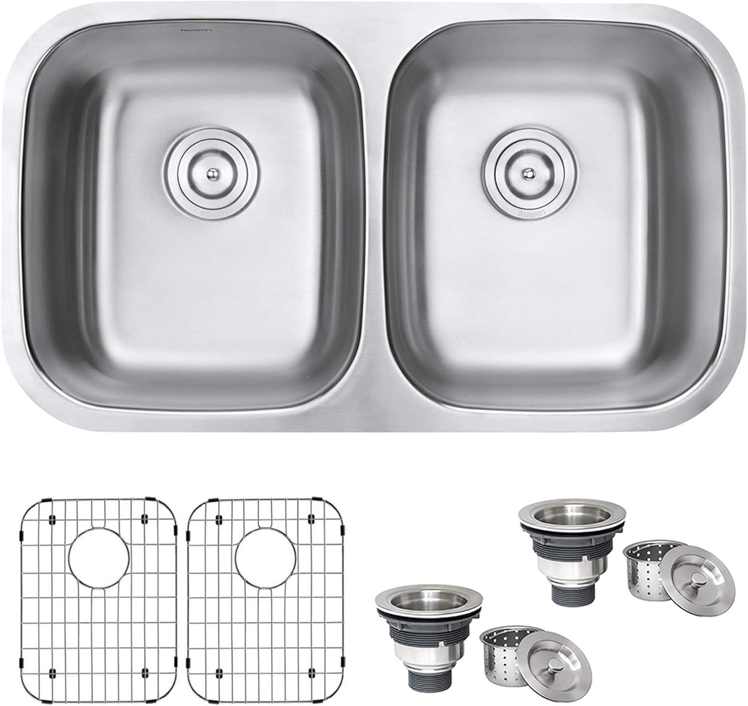 Ruvati 32-inch Undermount 50/50 Double Bowl 16 Gauge Stainless Steel Kitchen Sink