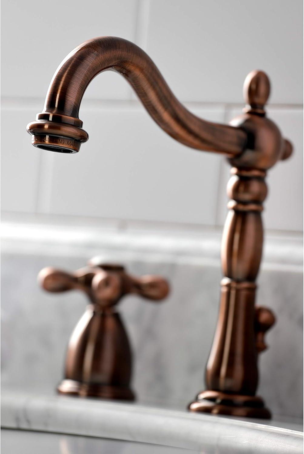 Kingston Brass Heritage Two-Handle 3-Hole Deck Mount Widespread Bathroom Faucet with Pop-Up Drain