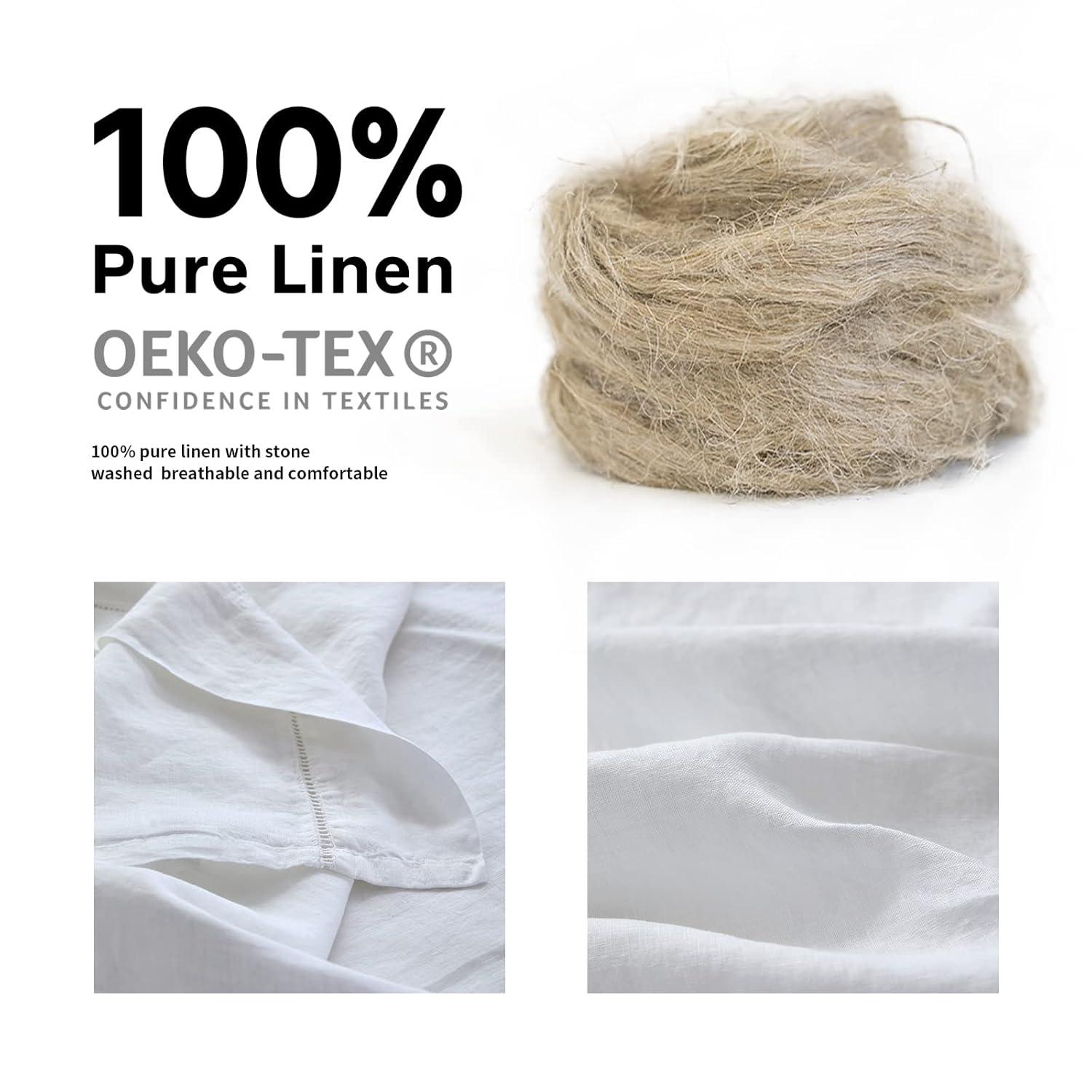 Simple&Opulence Belgian Linen Sheet Set Solid Color - 4 Pieces (1 Flat Sheet, 1 Fitted Sheet & 2 Pillowcases) Natural Flax Cotton Blend Soft Breathable Farmhouse Bedding - Full Size, White