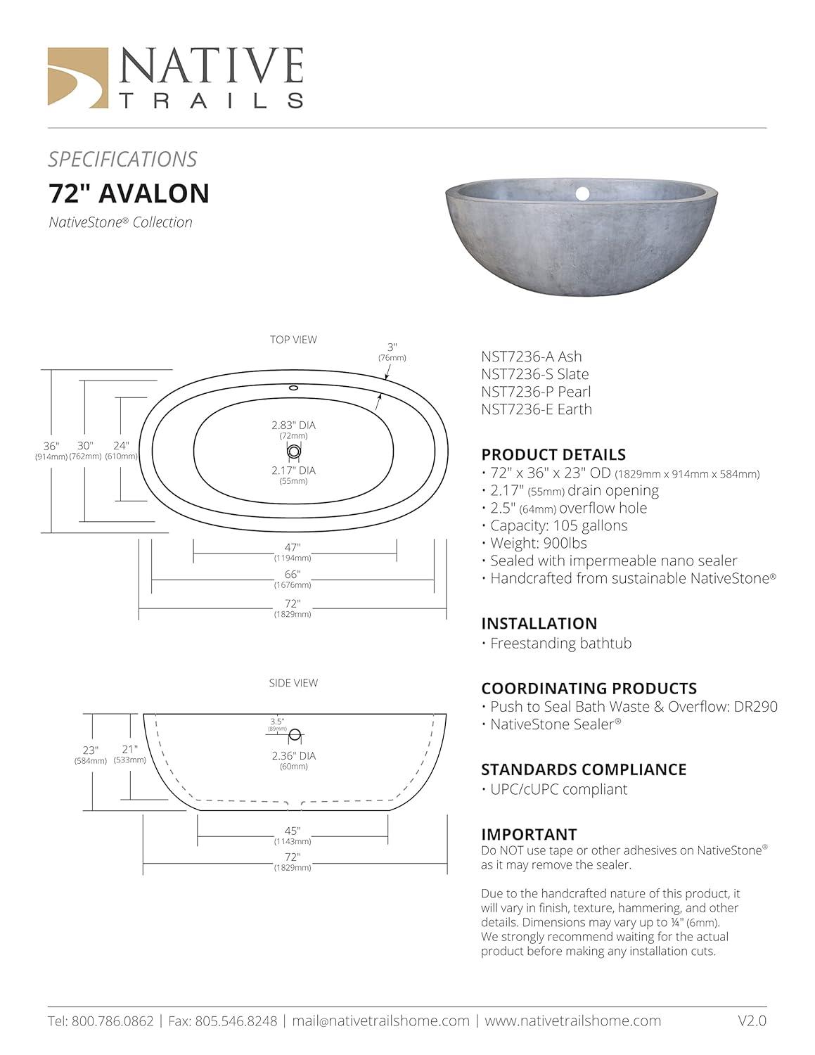 Holas 72" Handcrafted Freestanding Concrete Bathtub
