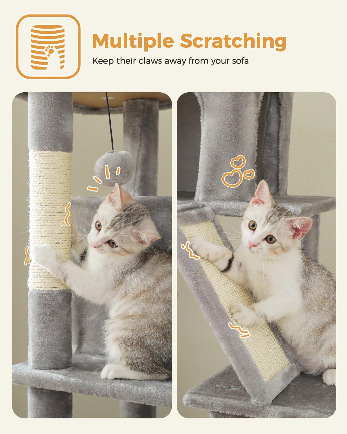 71" Indoor Tall Large Cat Tree Multi-Level Cat House With 2 Big Condo Pad Bed, Cozy Hammock And Scratching Posts