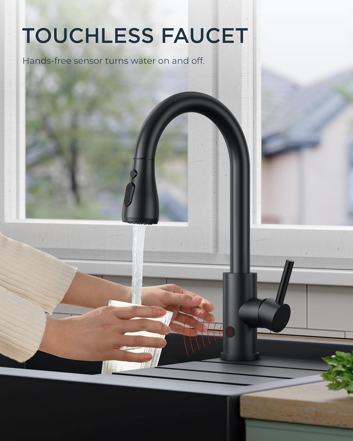 ARCORA Stainless SteelSingle Handle Pull-Down Sprayer Kitchen Faucet Set with Touchless Sensor