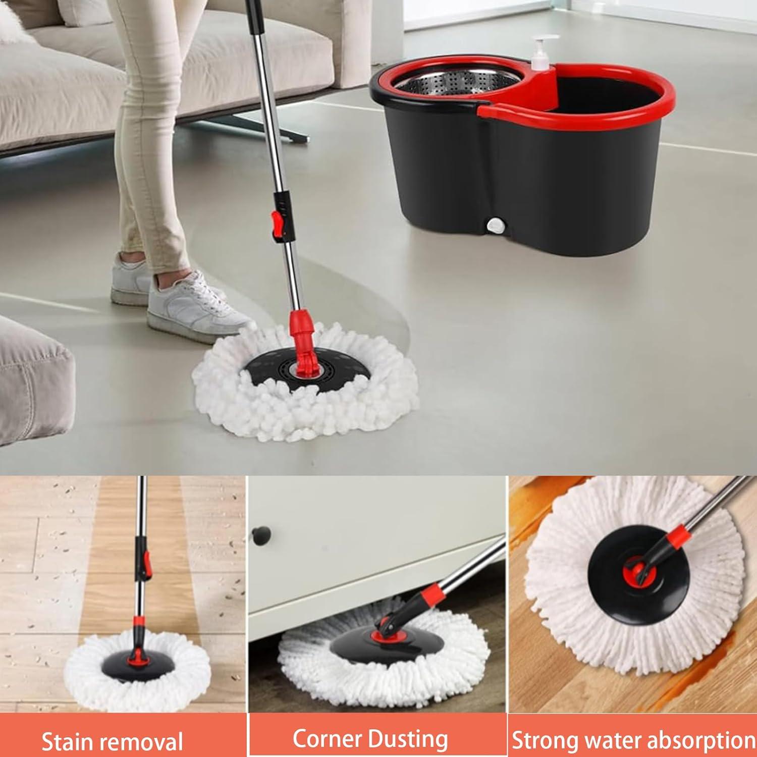 Spin Mop and Bucket with Wringer Set, 360° Spinning Mop Bucket System with 3 Microfiber Mop Replacement Heads, 61" Stainless Steel Extended Handle for Floor Cleaning Home Office