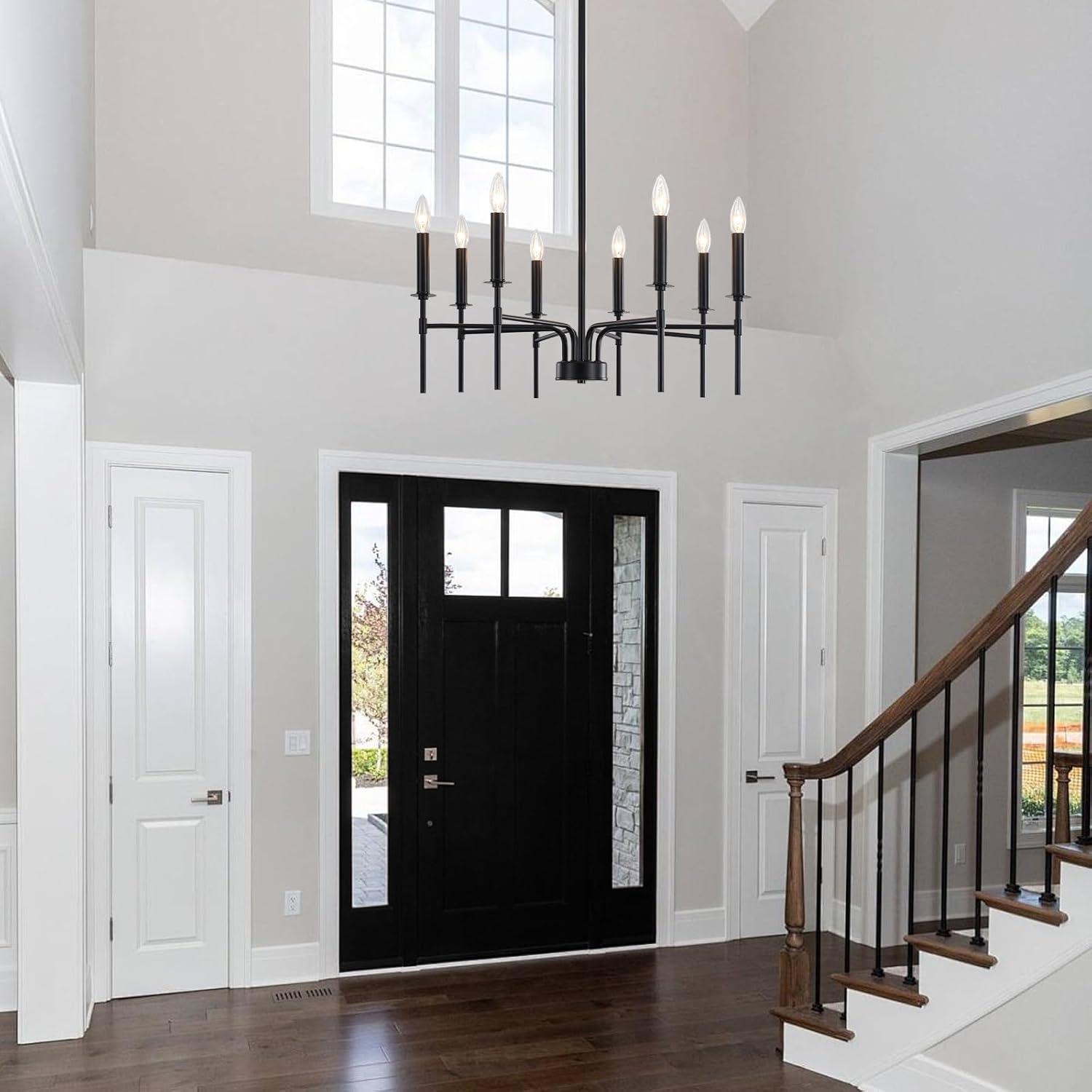 Farmhouse Black Large Chandelier Light Fixture for Dining Room,12 Light Round Matte Candle Modern Chandelier Pendant Light Fixture for Living Room Bedroom Kitchen Foyer Entryway.