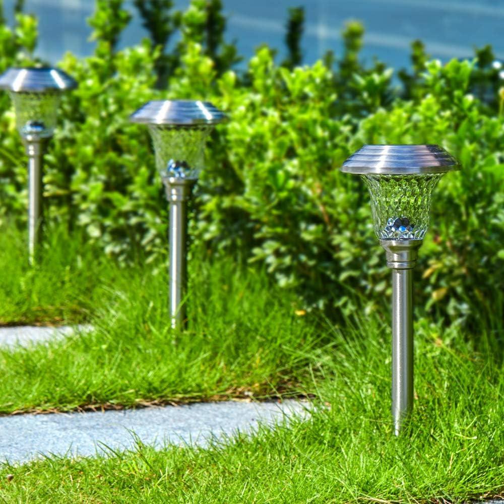 Color-Changing Solar LED Pathway Lights with Glass and Stainless Steel, 8-Pack