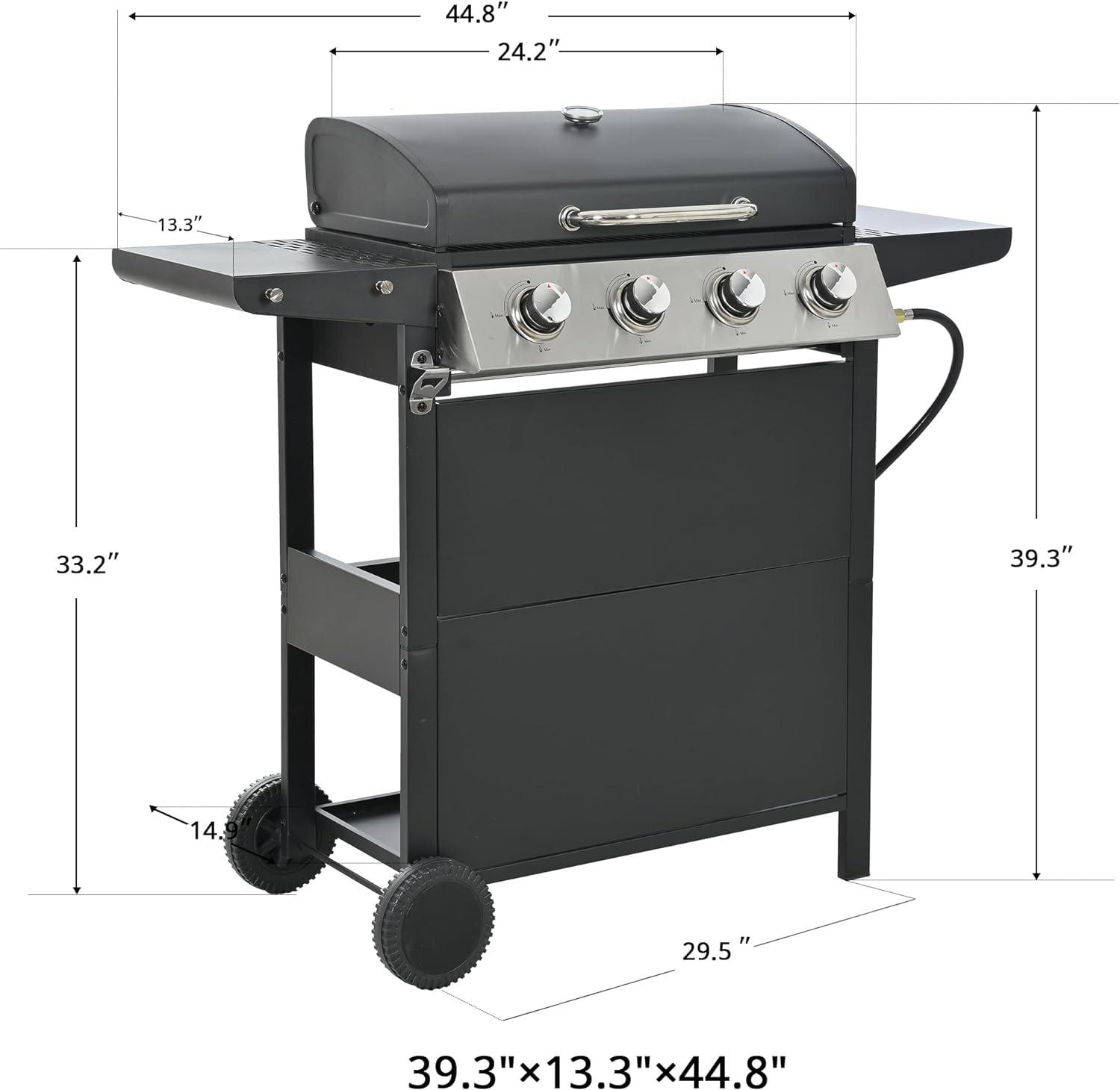 4 Burner Black Stainless Steel Propane Gas Grill with Digital Temperature Control