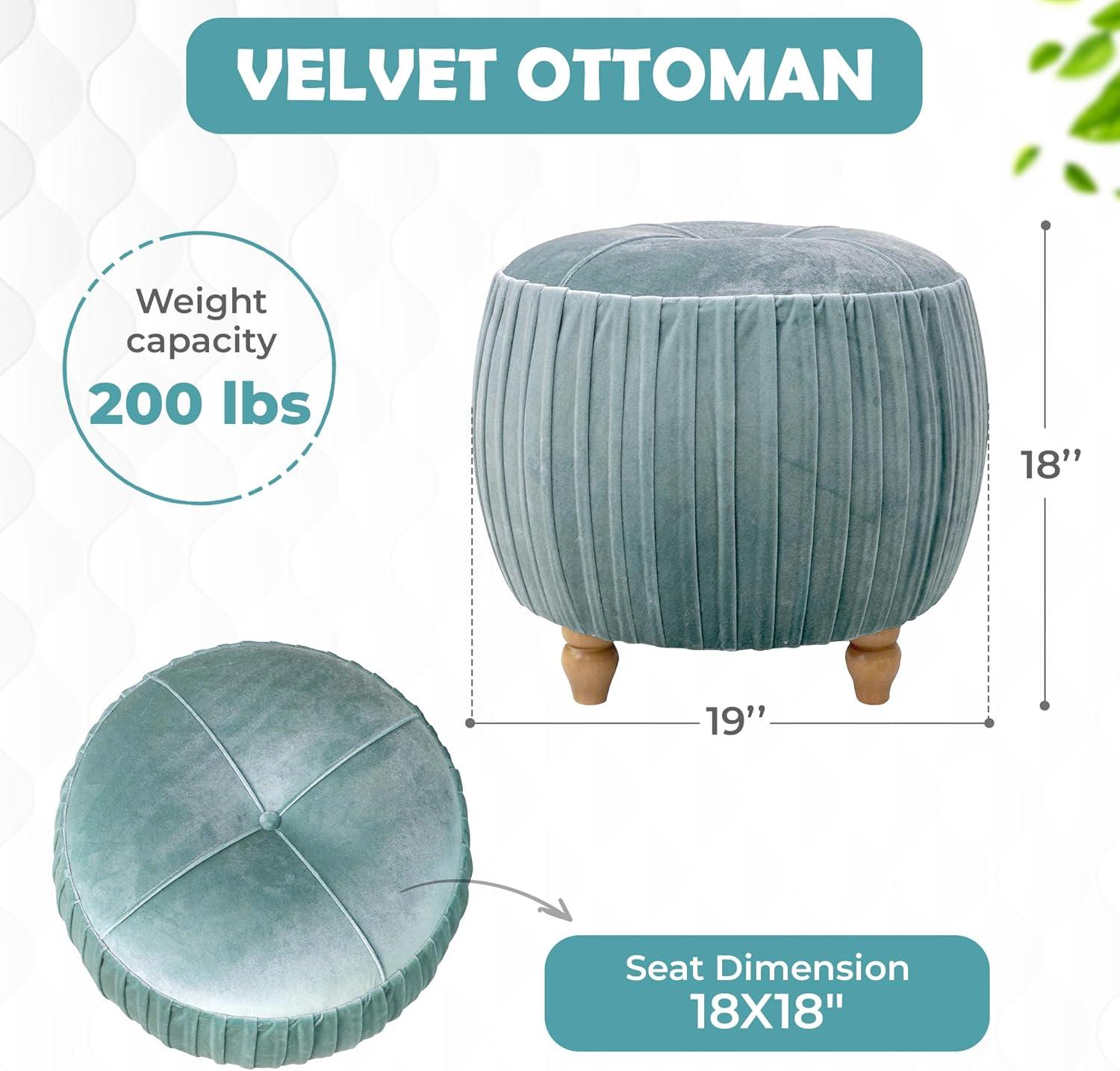 Helena Velvet Small Round Ottoman Emerald Medium