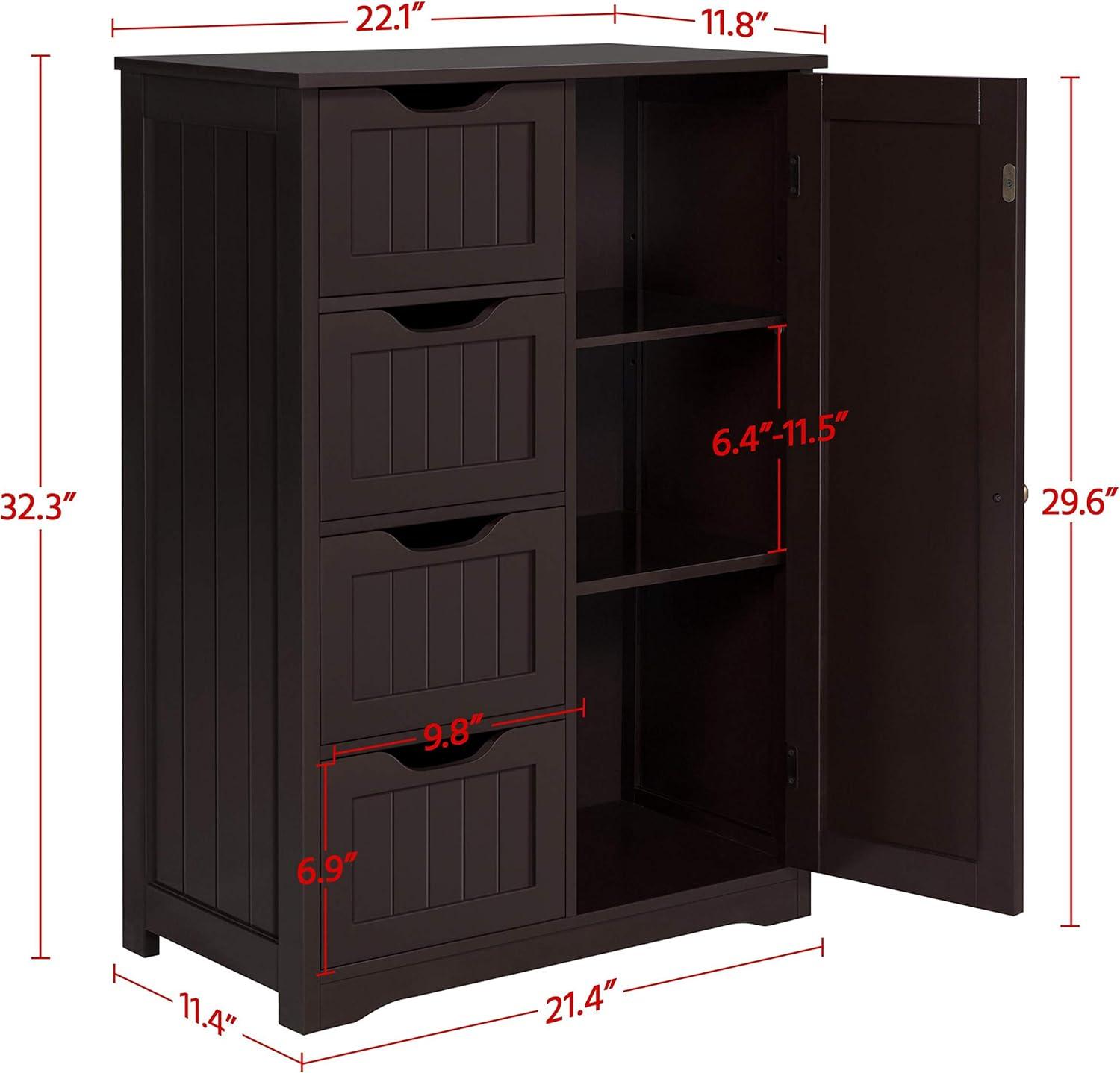 CodYinFI Wooden Bathroom Floor Cabinet, Free Standing Side Cabinet w/4 Drawers & 3 Tier Cupboard Storage Organizer Unit Hallway/Entryway Cabinet, Black