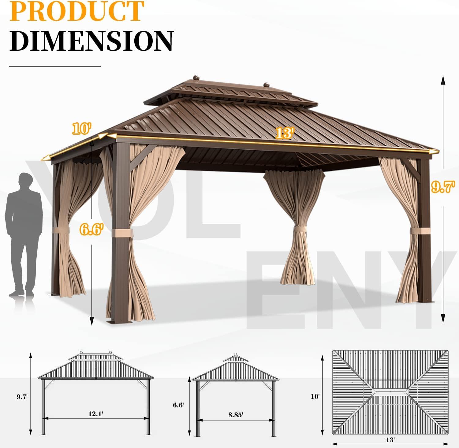 10' x 13' Brown and Beige Aluminum Steel Hardtop Gazebo